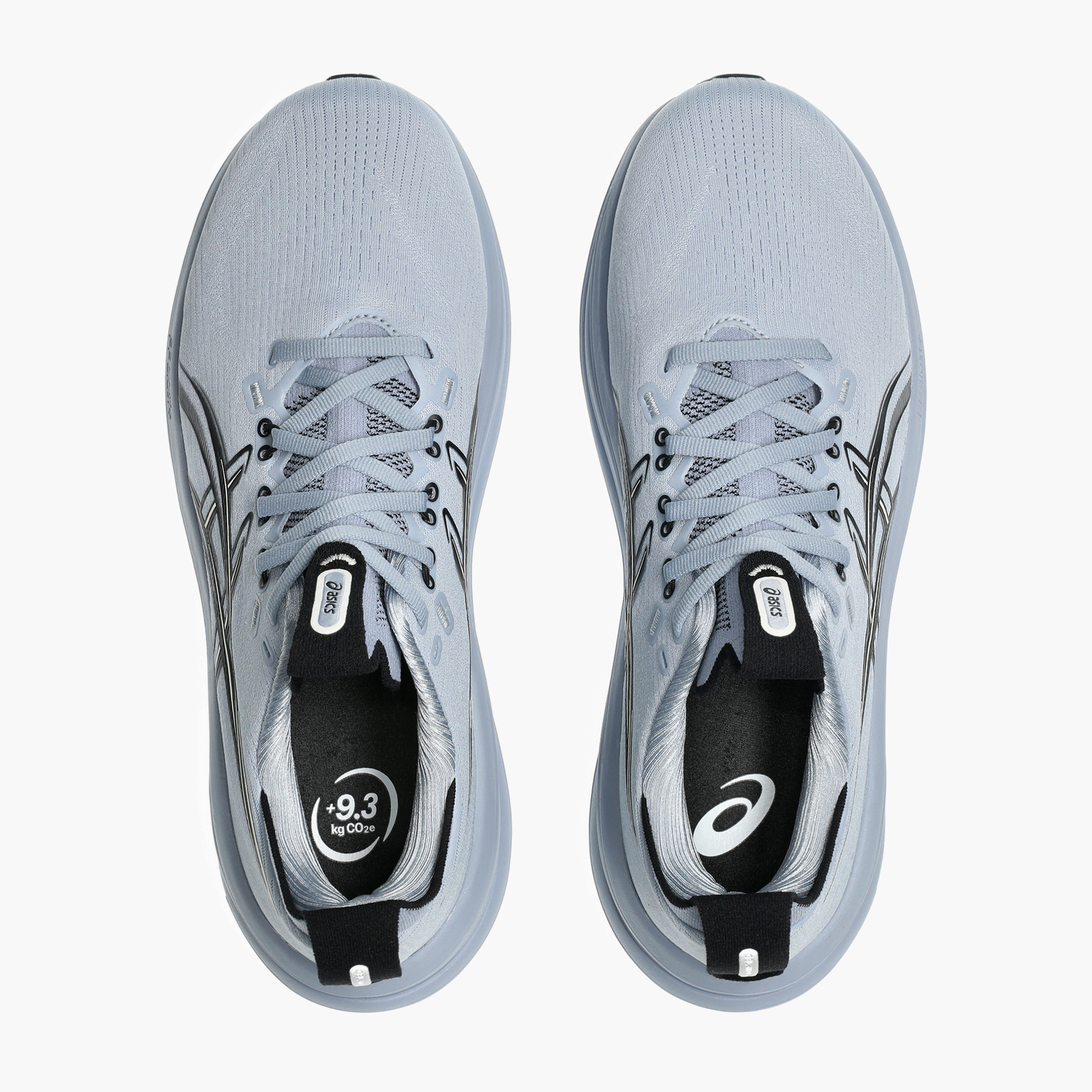 Overhead angle shot of Men's Gel-Nimbus 28 in Grey Blue / Black