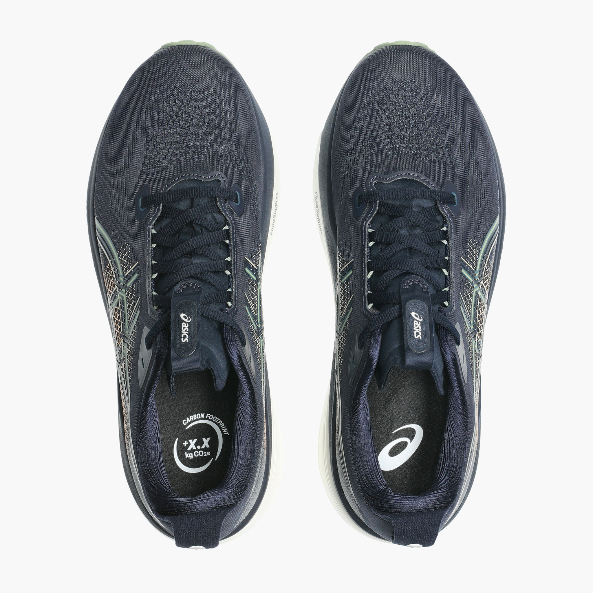 Overhead angle shot of Men's Gel-Kayano 33 in Midnight / Khaki Green