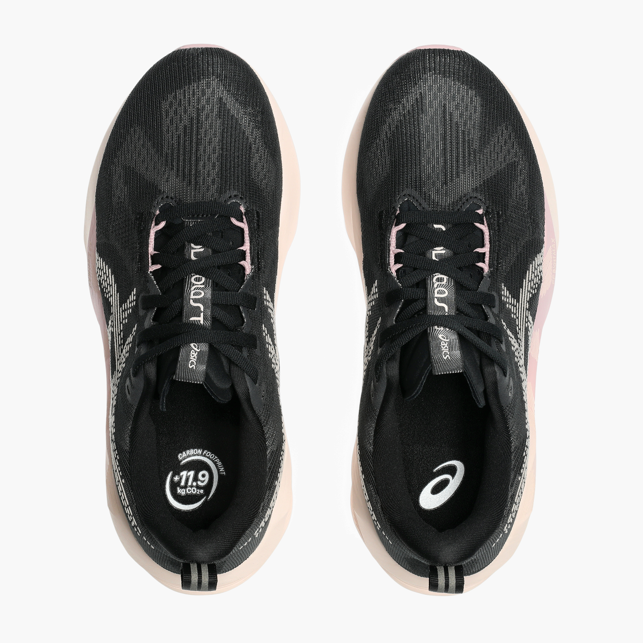 Overhead angle shot of Women's Novablast 5 in Black / Pearl Pink