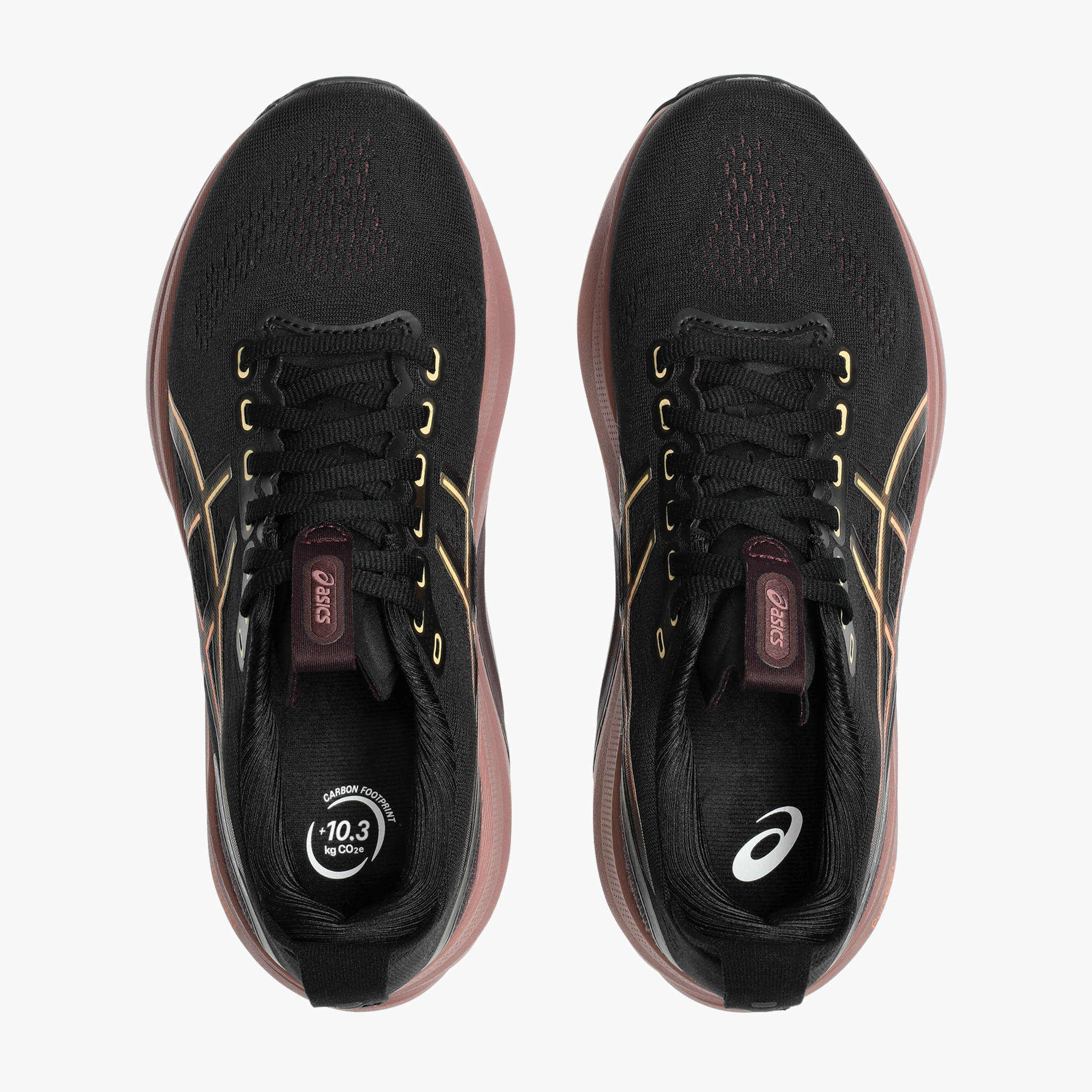 Overhead angle shot of Women's Gel-Kayano 32 in Black / Dark Currant