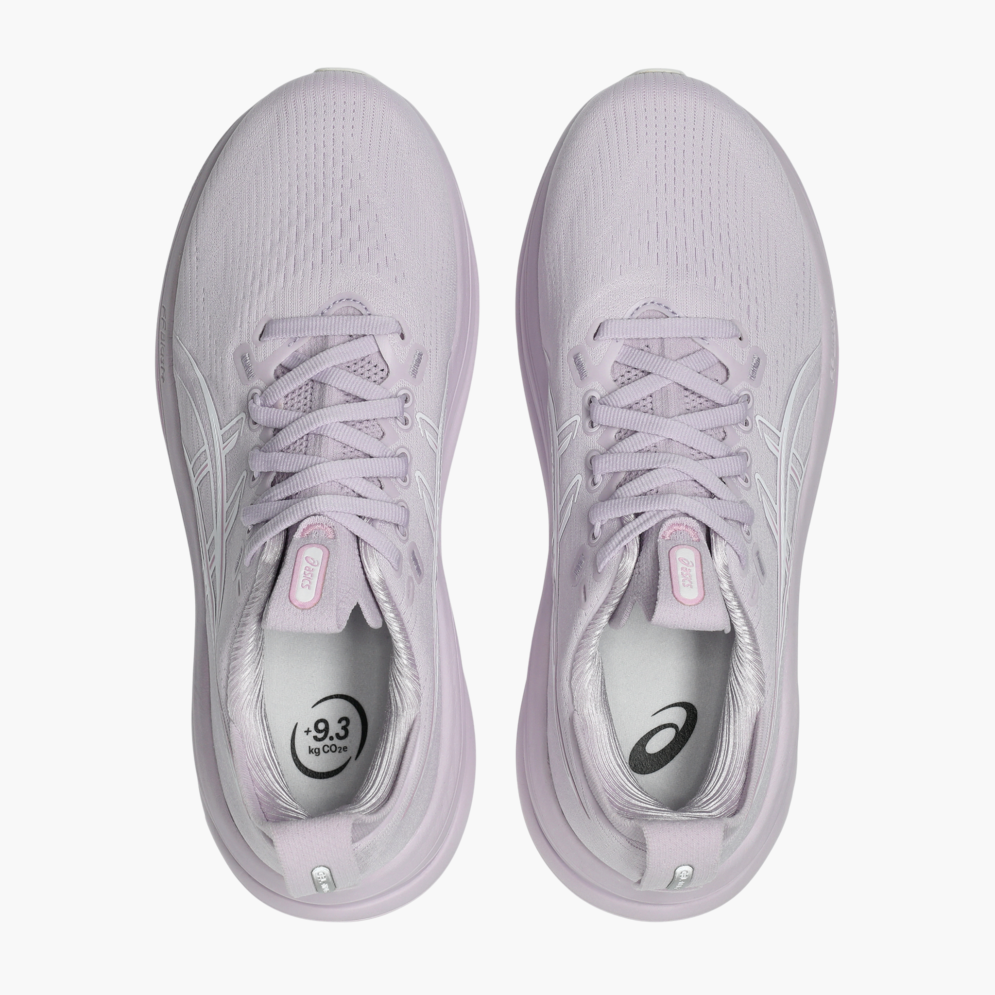 Overhead angle shot of Women's Gel-Nimbus 28 in Dahlia / White