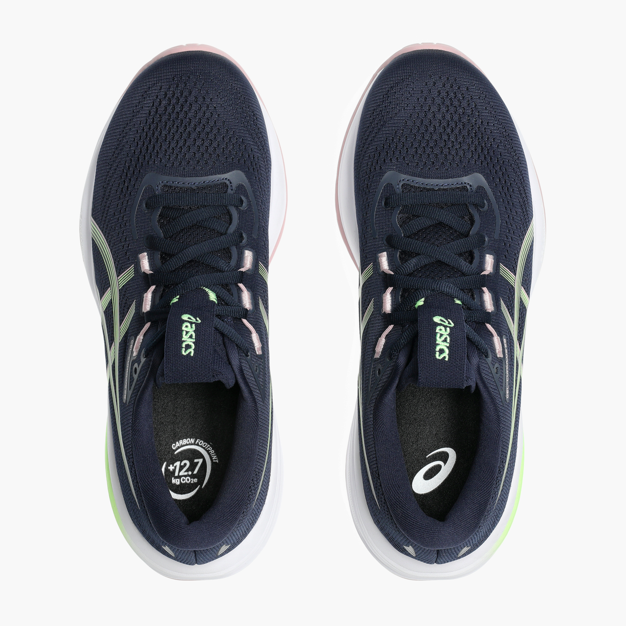 Overhead angle shot of Women's Gel-Cumulus 28 in Midnight / Illuminate Green