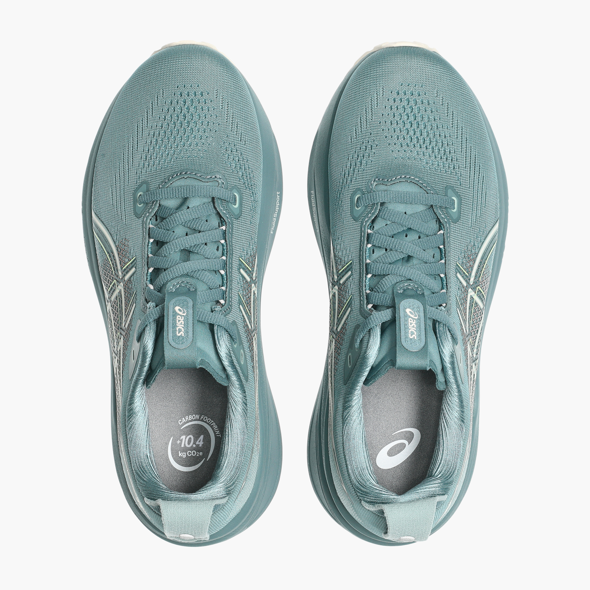 Overhead angle shot of Women's Gel-Kayano 33 in Foggy Teal / Rose Dust