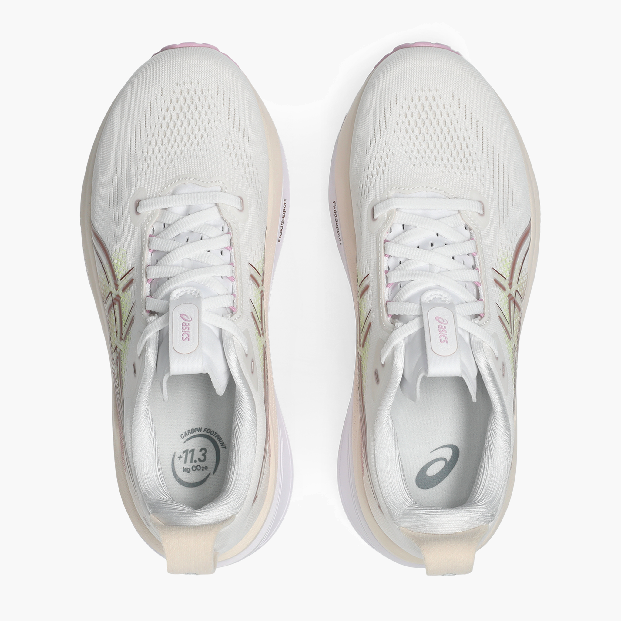 Overhead angle shot of Women's Gel-Kayano 33 in White / Hazy Lilac