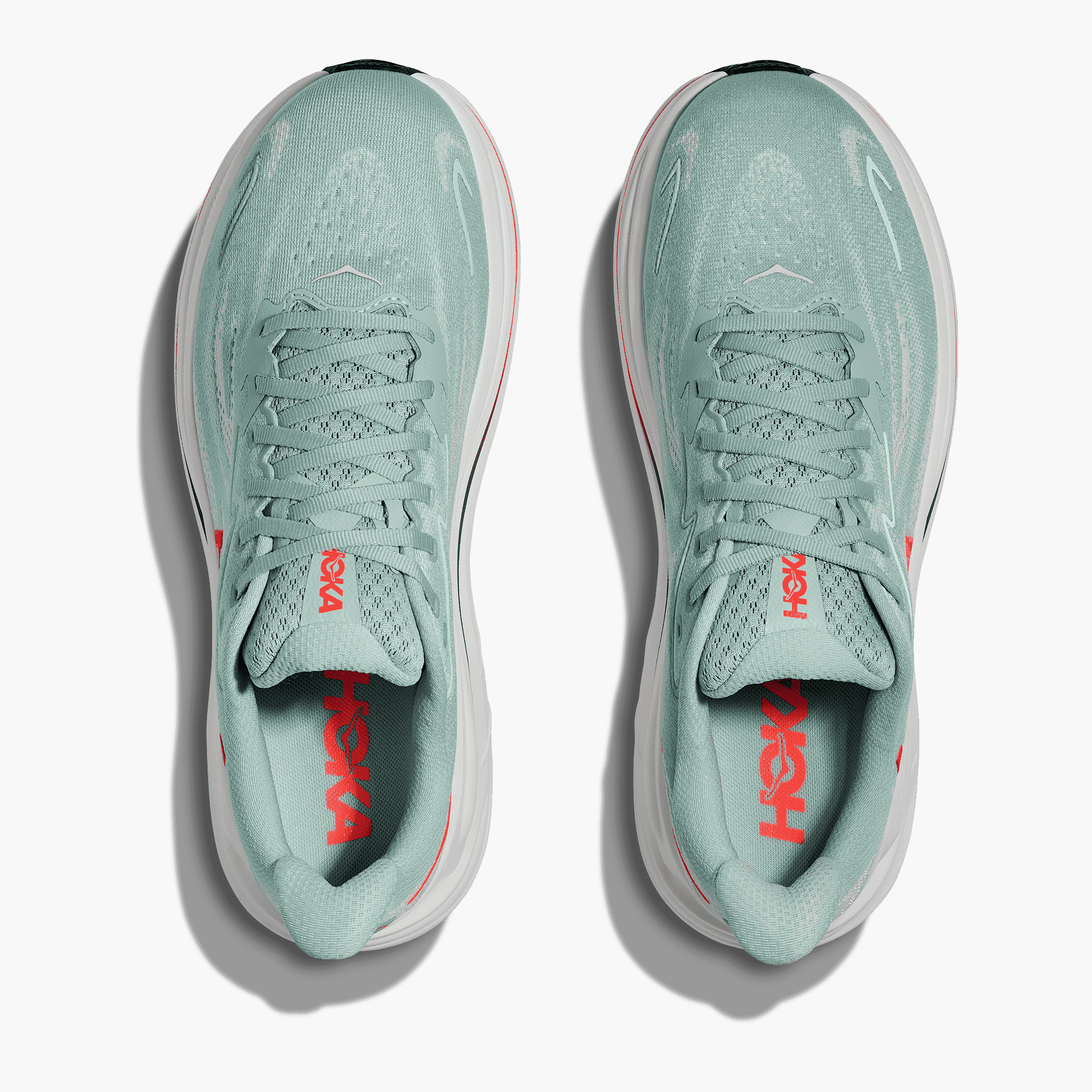 Overhead angle shot of Men's Clifton 10 in Sage / Neon Flame