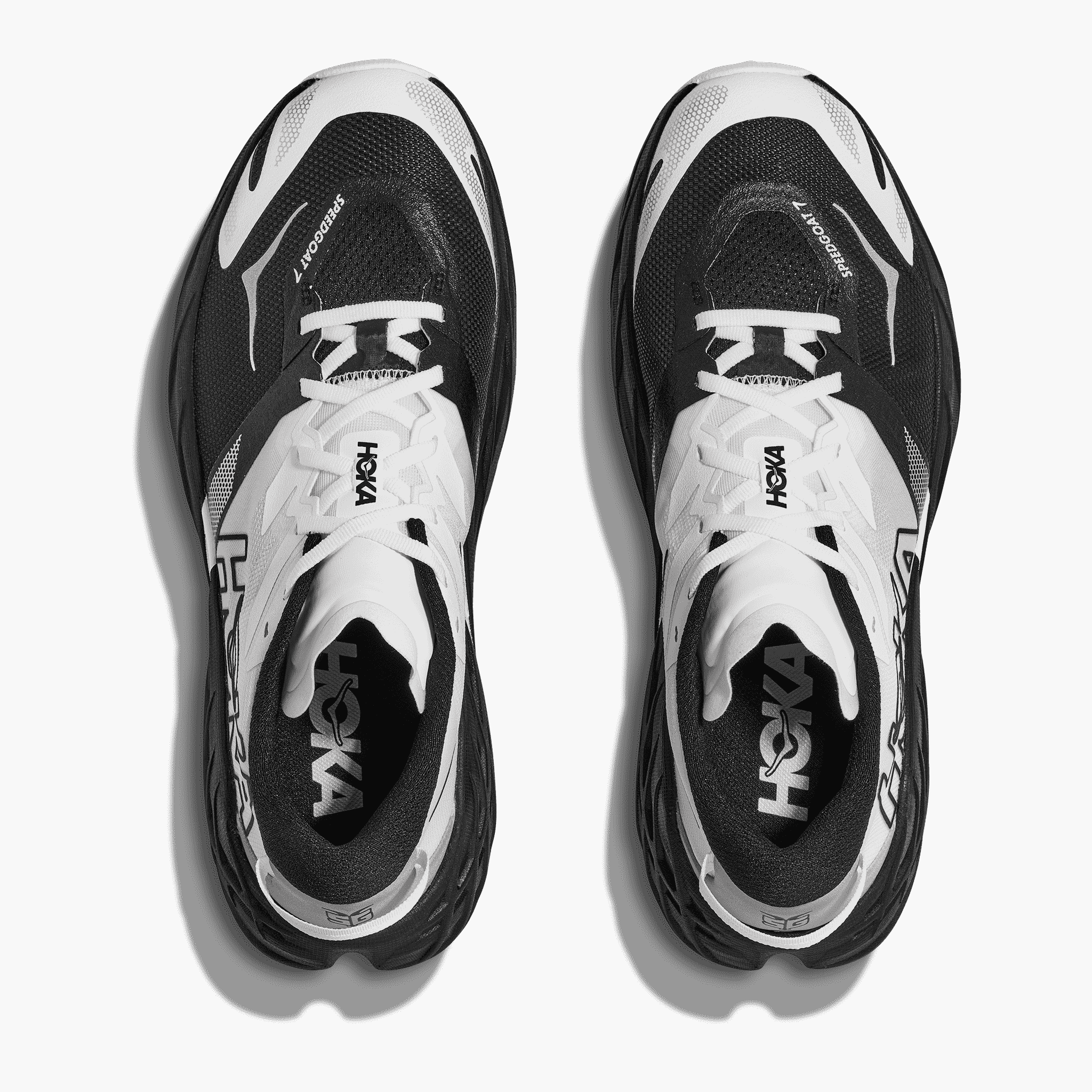 Overhead angle shot of Women's Speedgoat 7 in Black / White