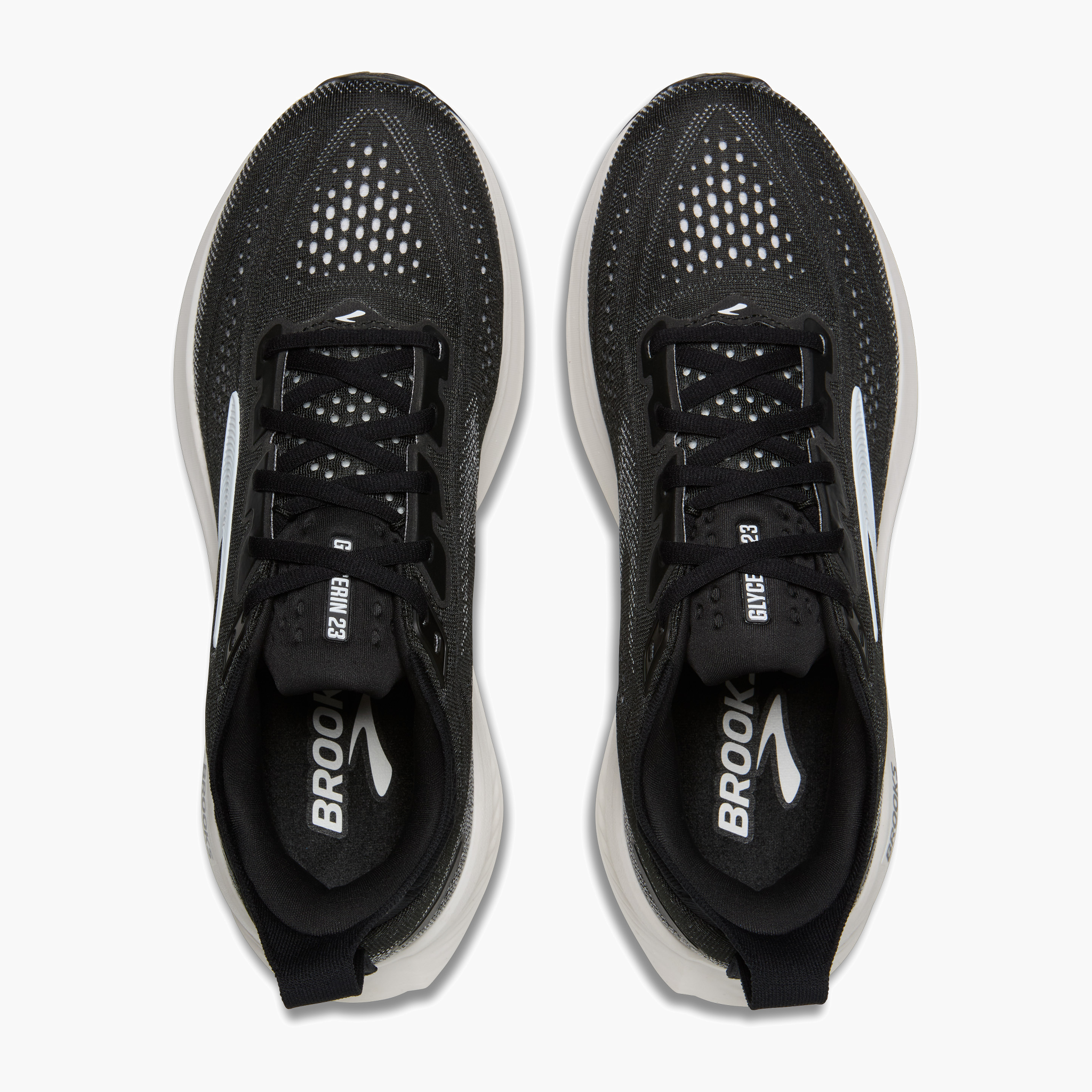 Overhead angle shot of Women's Glycerin 23 in Black / Grey / White