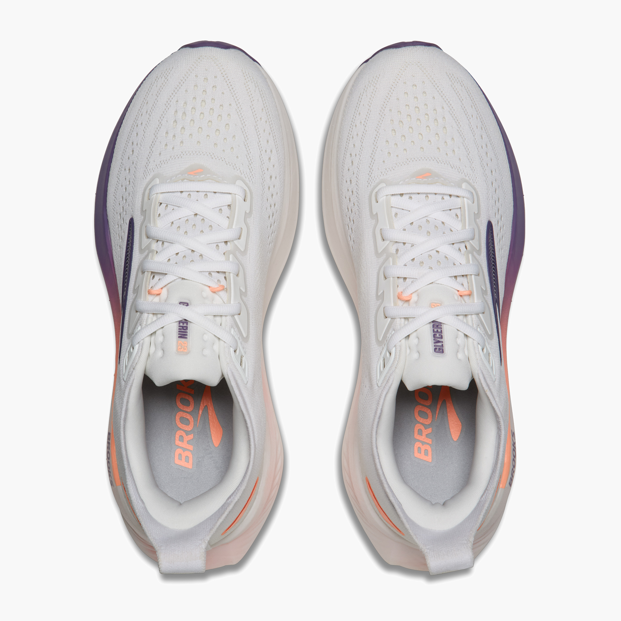 Overhead angle shot of Women's Glycerin 23 in White / Mulled Grape / Clear