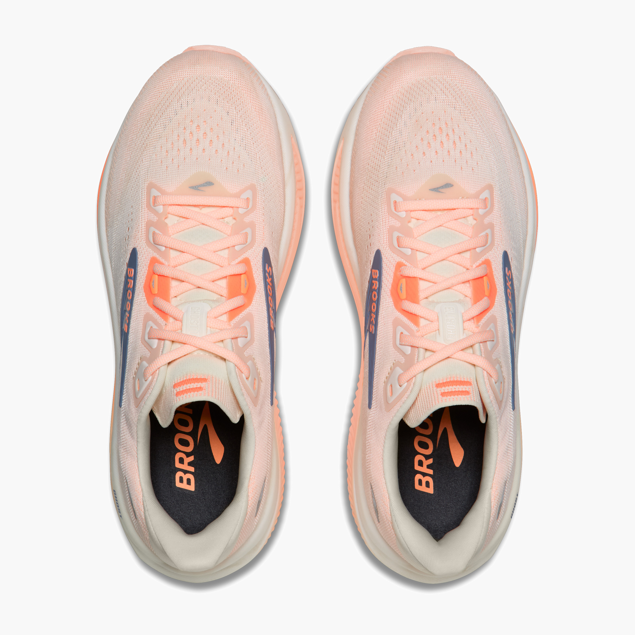 Overhead angle shot of Women's Ghost 18 in Star White / Cyber Peach / Grey