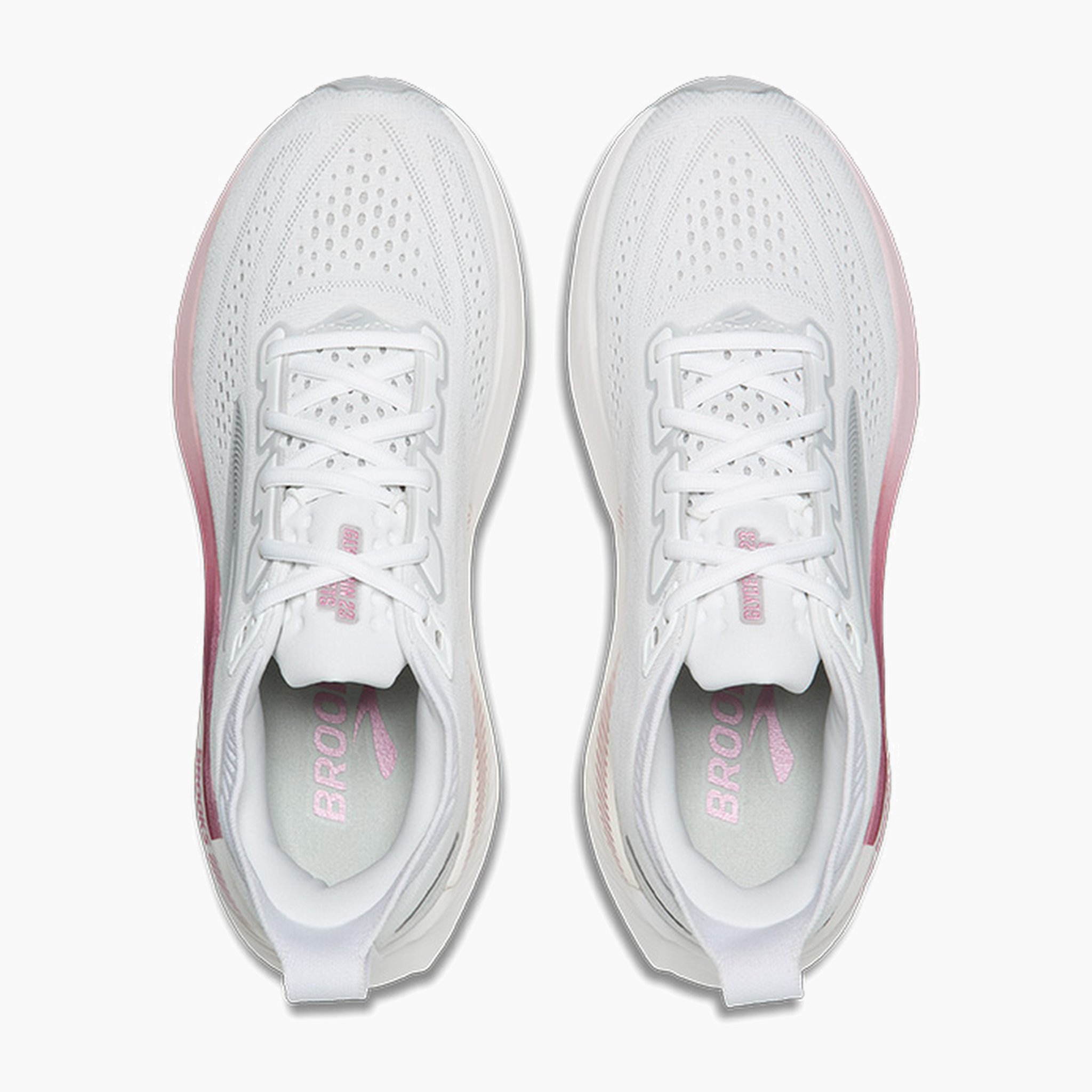 Overhead angle shot of Women's Glycerin GTS 23 in White / Harbor Mist / Metallic