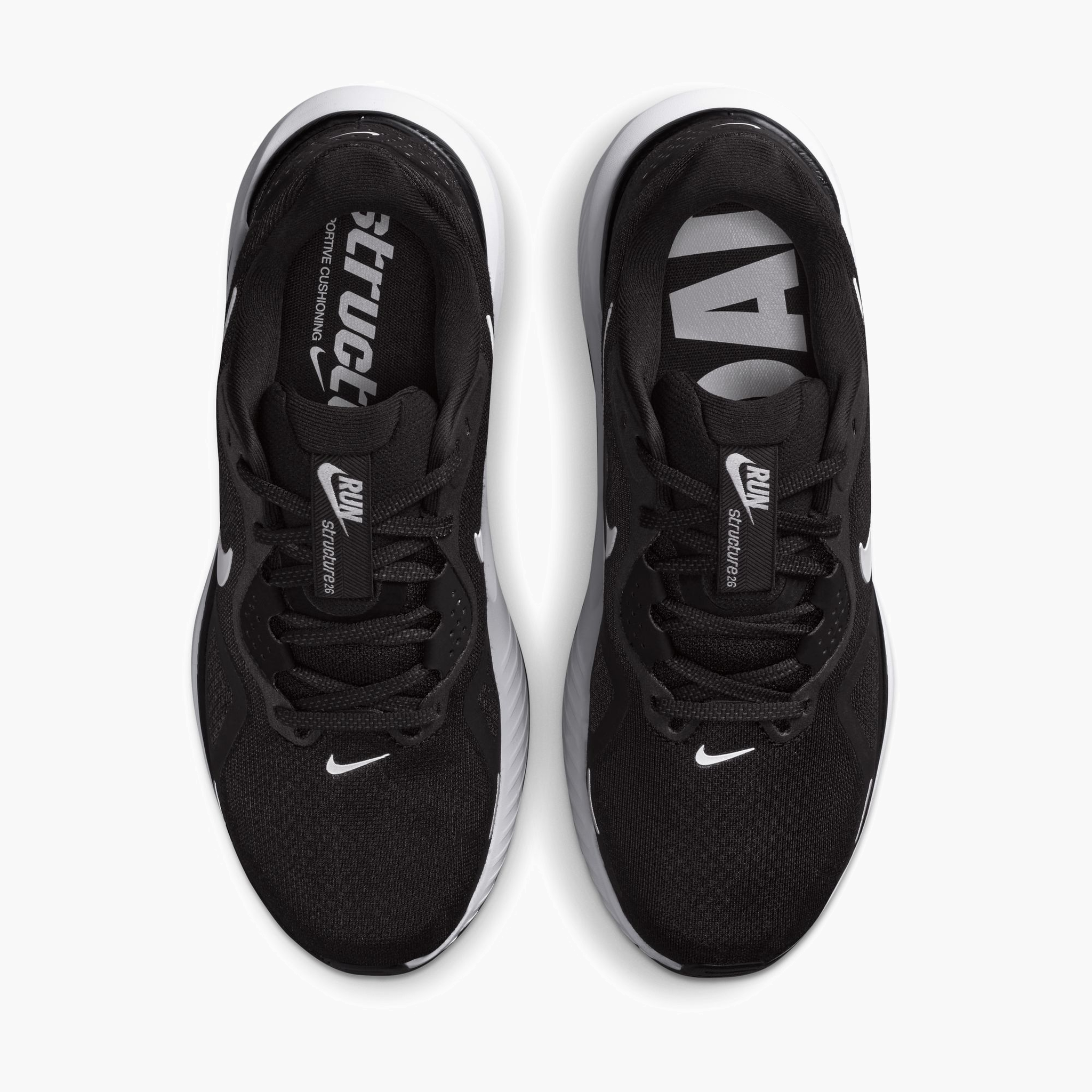 Overhead angle shot of Women's Structure 26 in Black / White-Cool Grey-Metallic Silver