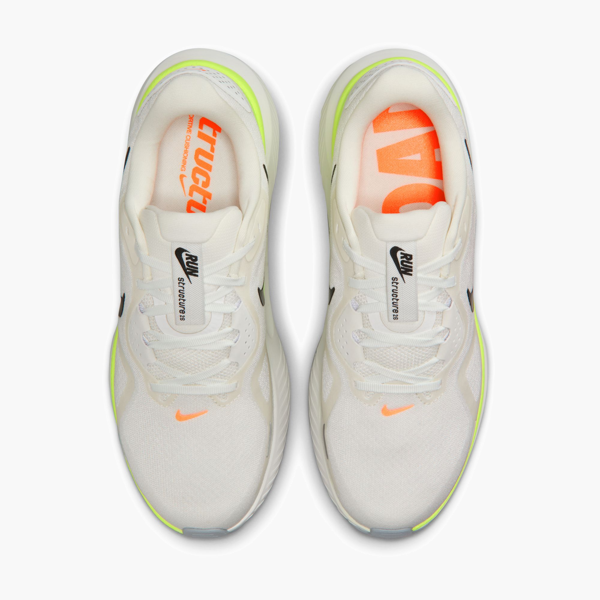 Overhead angle shot of Men's Structure 26 in Summit White / Black-Volt-Total Orange