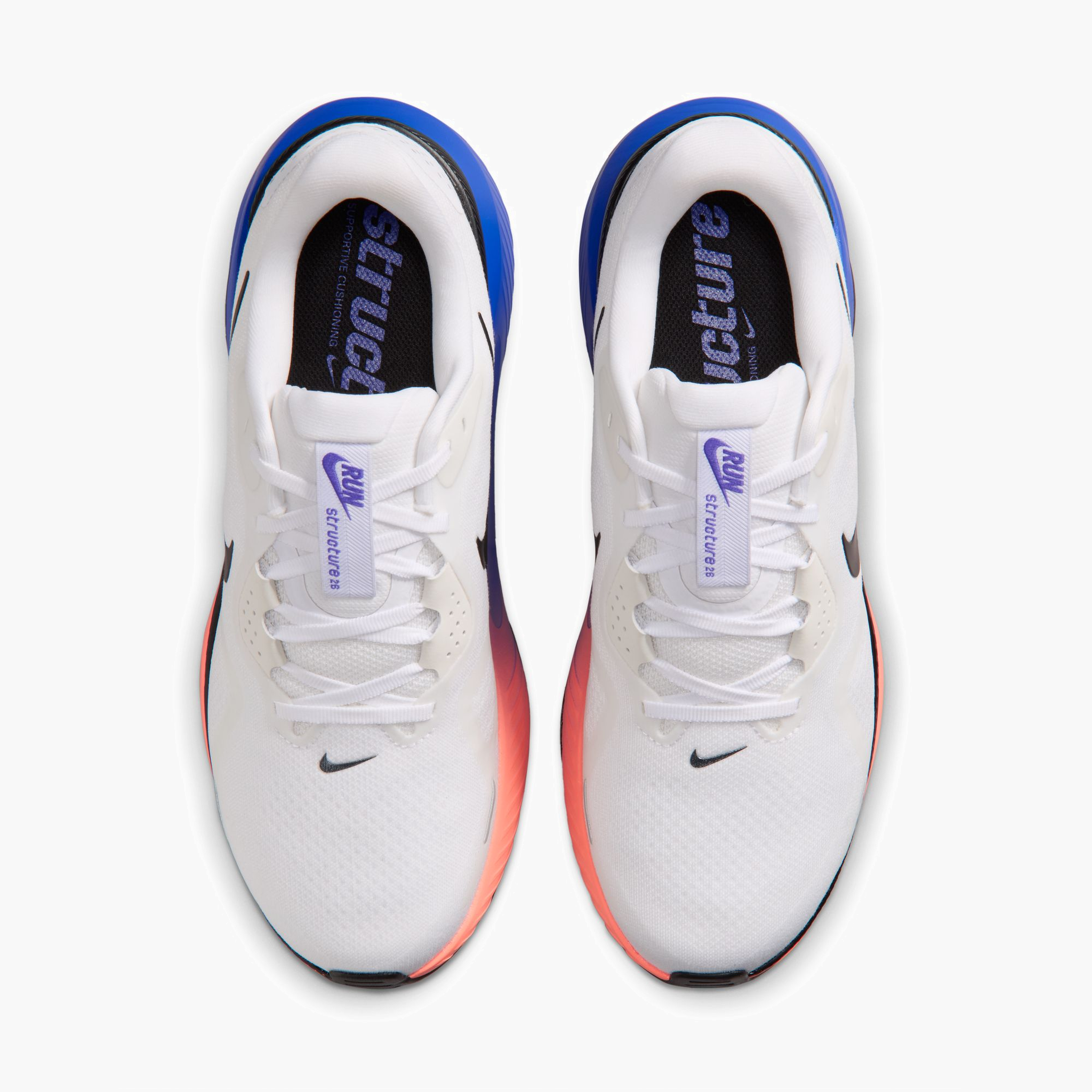 Overhead angle shot of Men's Structure 26 in White / Black-Atomic Pink-Racer Blue
