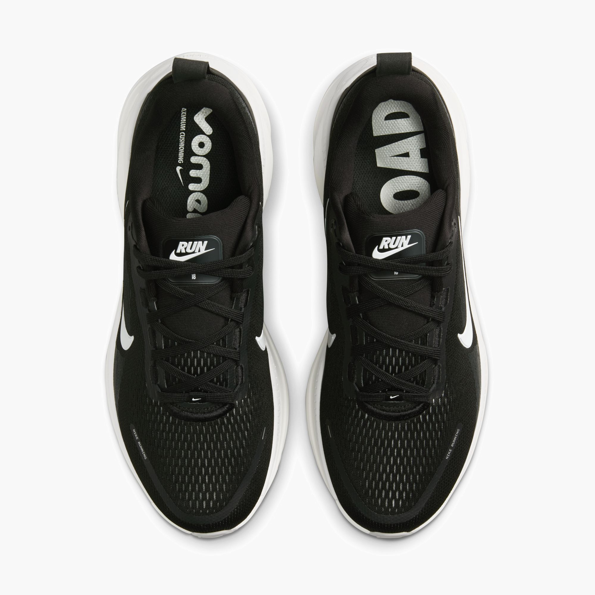 Overhead angle shot of Men's Vomero 18 in Black / Summit White-Coconut Milk