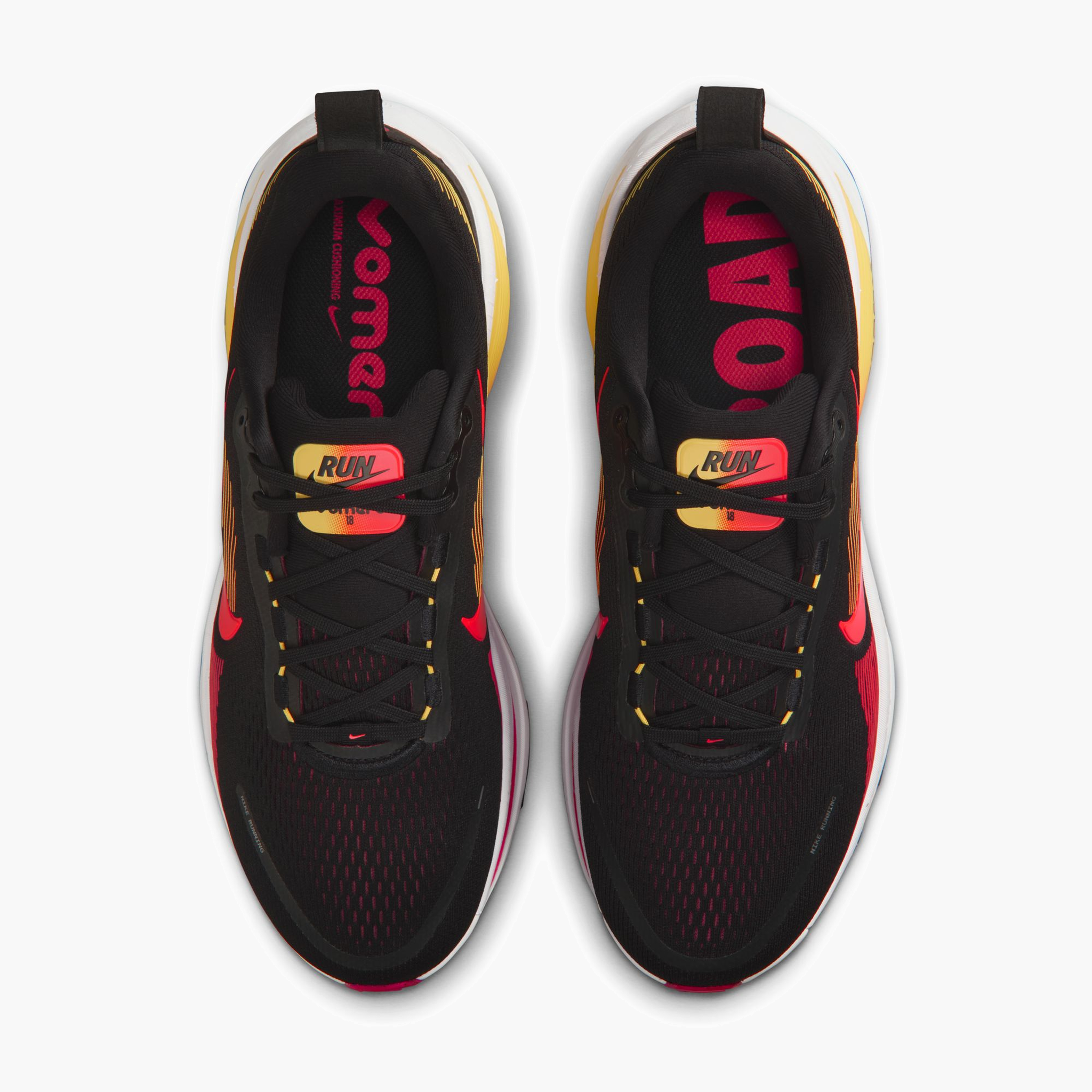 Overhead angle shot of Men's Vomero 18 in Black / Bright Crimson-Lt Crimson