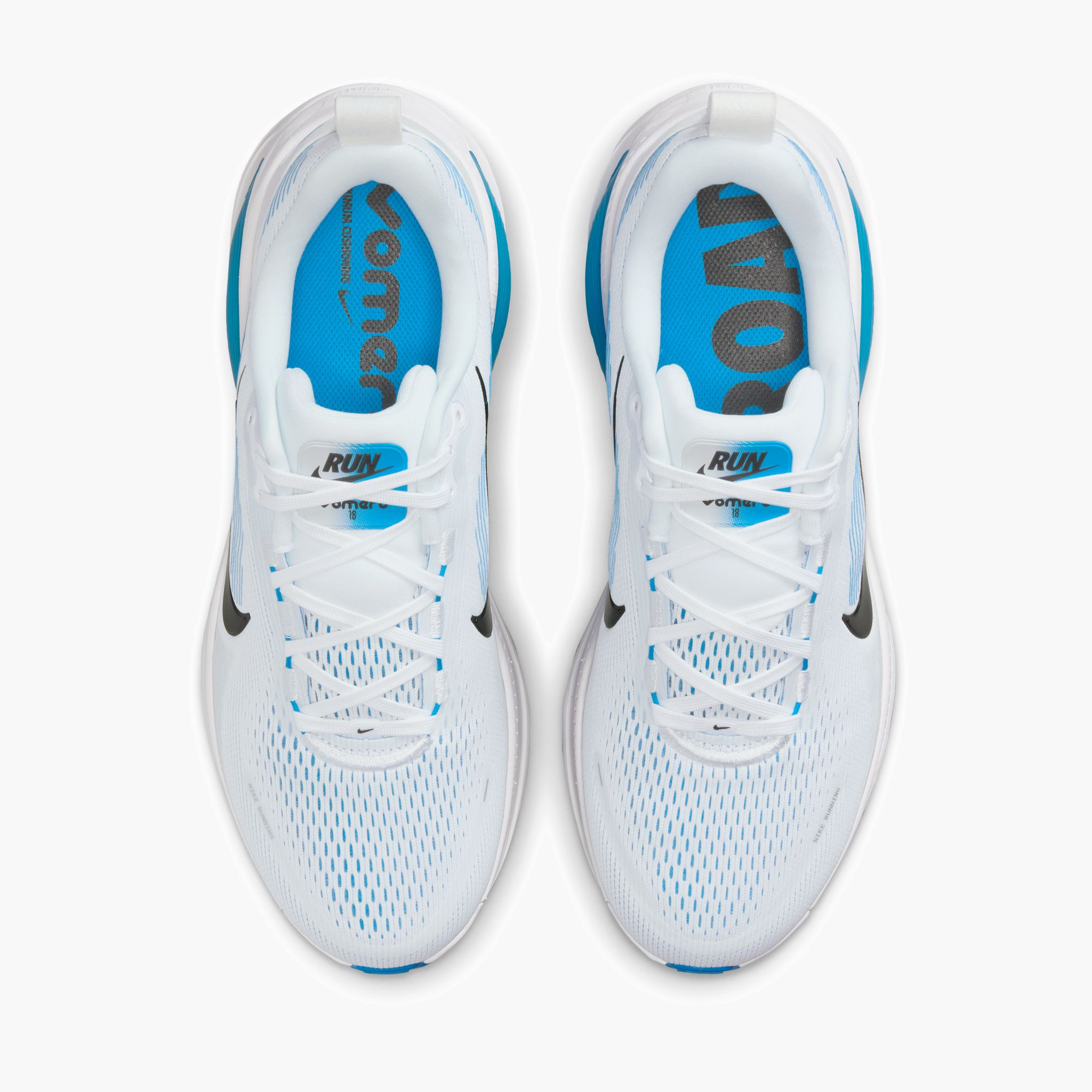 Overhead angle shot of Men's Vomero 18 in White / Black-Blue Hero