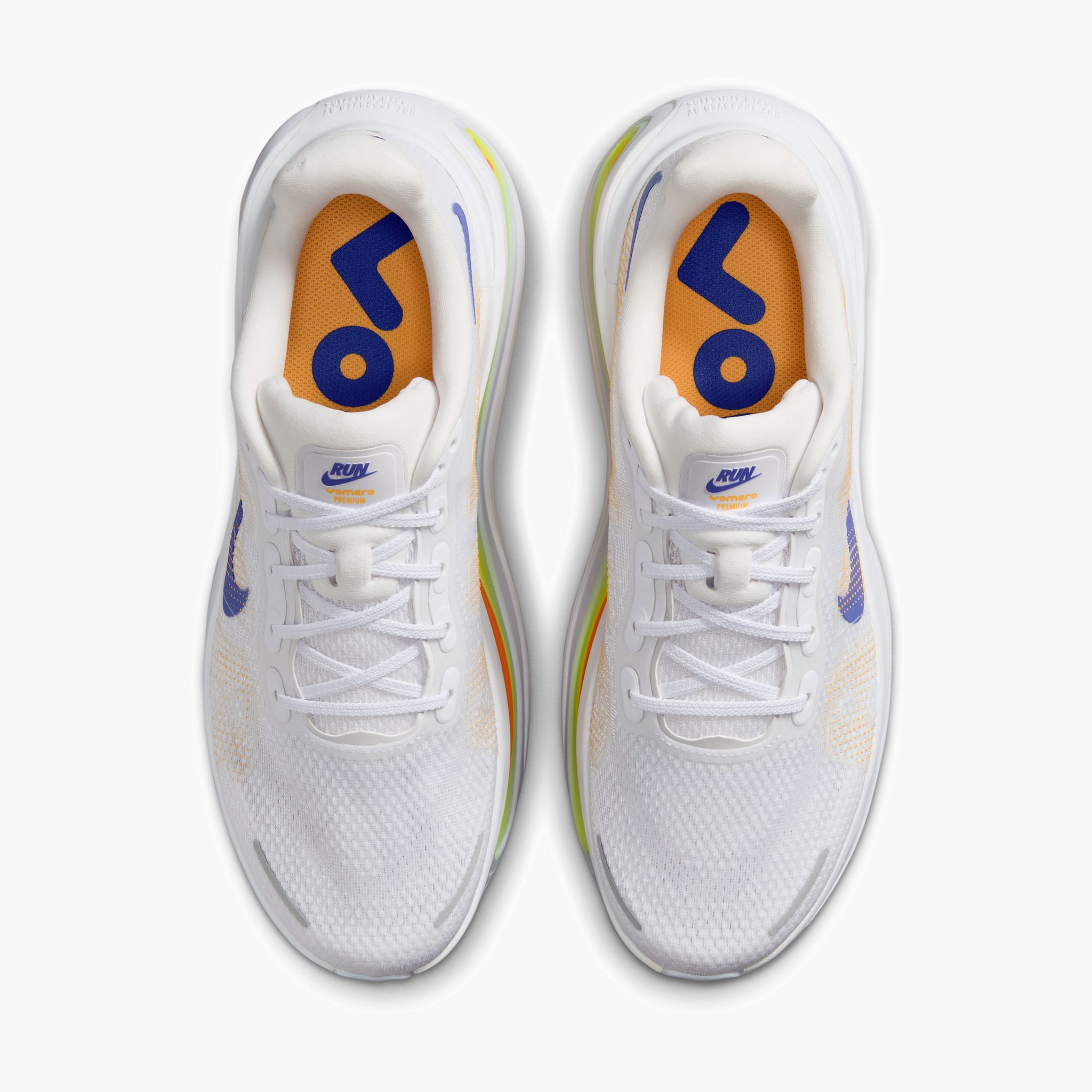 Overhead angle shot of Men's Vomero Premium in White / Lapis-Total Orange-Laser Orange