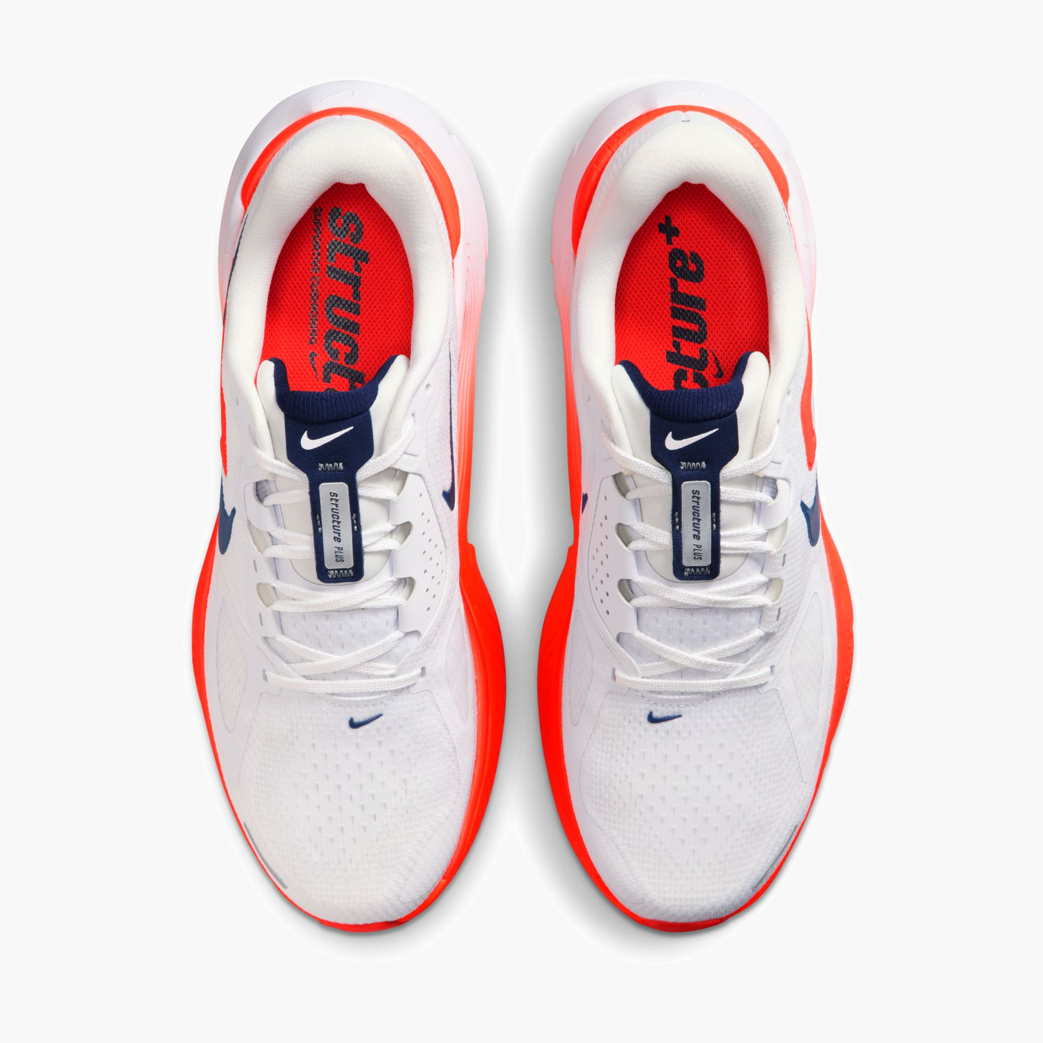 Overhead angle shot of Men's Structure Plus in White / Midnight Navy-Bright Crimson