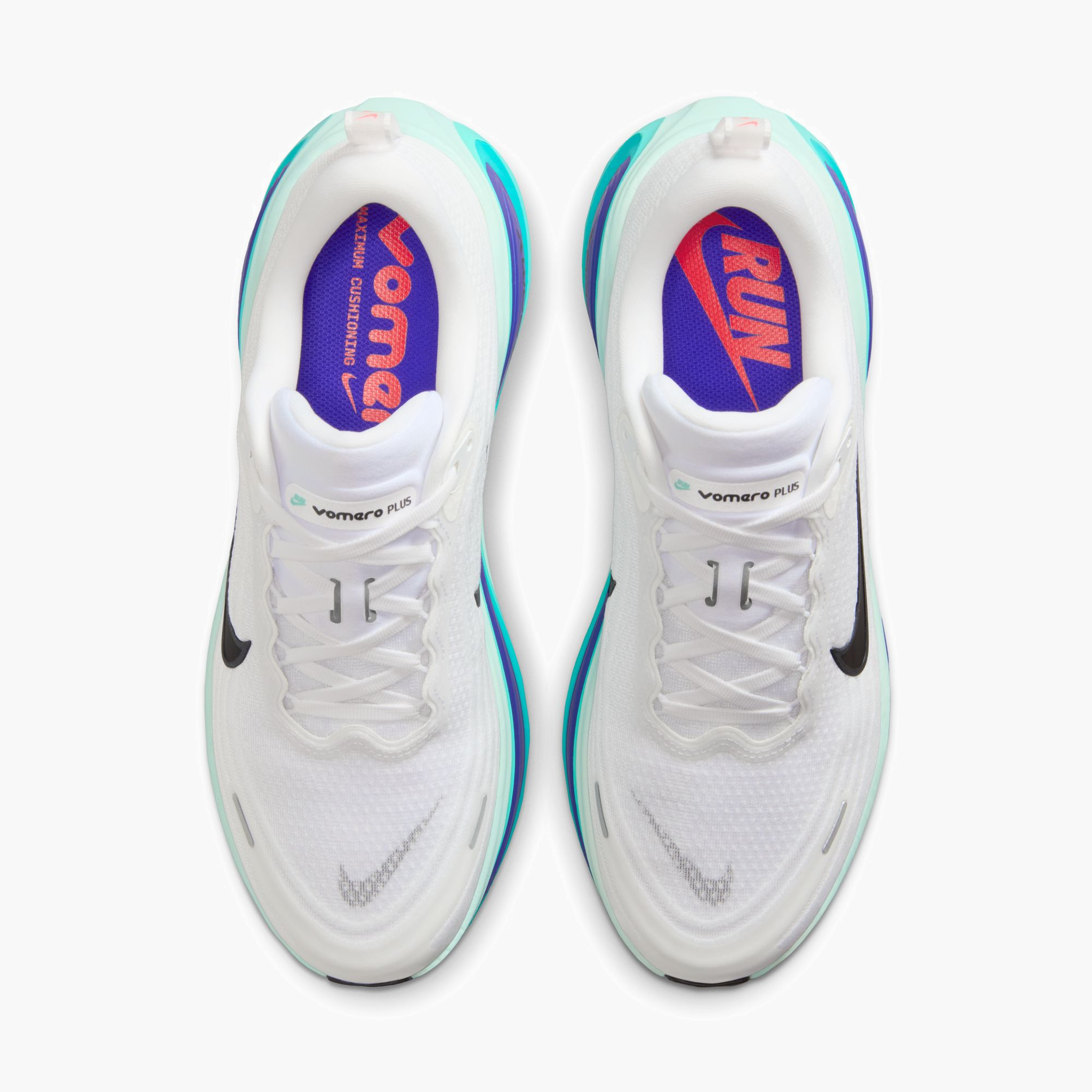 Overhead angle shot of Men's Vomero Plus in White / Black-Bright Concord-Hyper Turq
