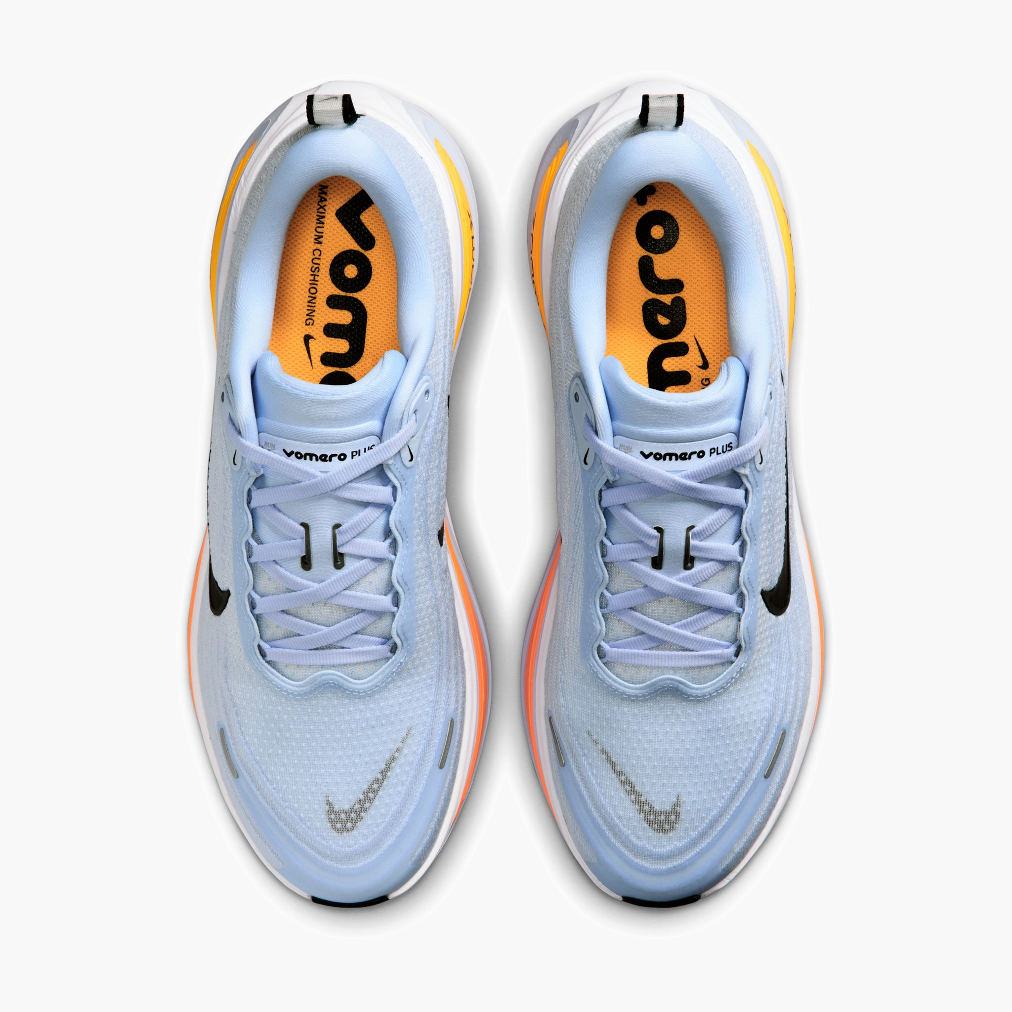 Overhead angle shot of Men's Vomero Plus in Hydrogen Blue / Black-White-Total Orange