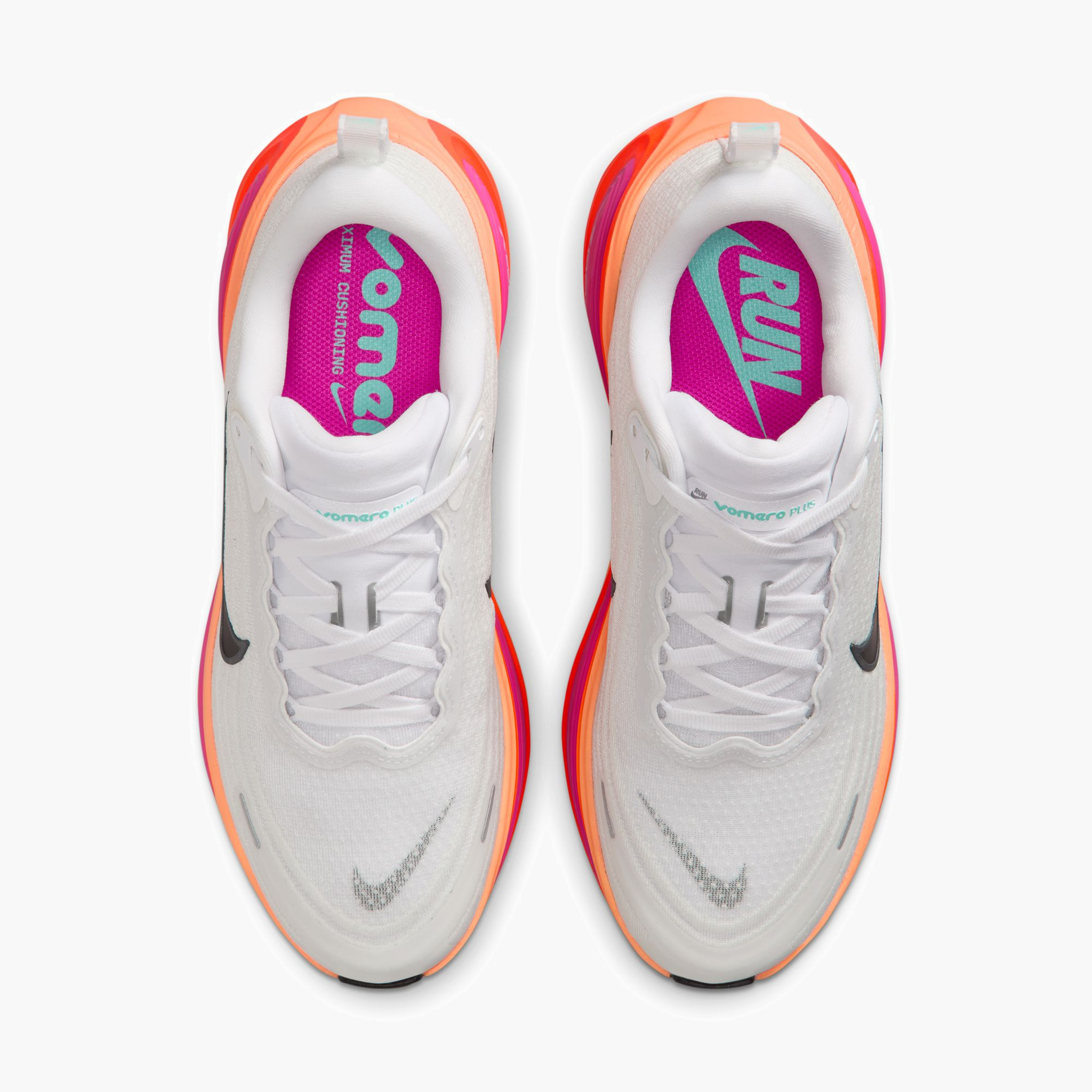 Overhead angle shot of Women's Vomero Plus in White / Black-Fire Pink-Hyper Crimson
