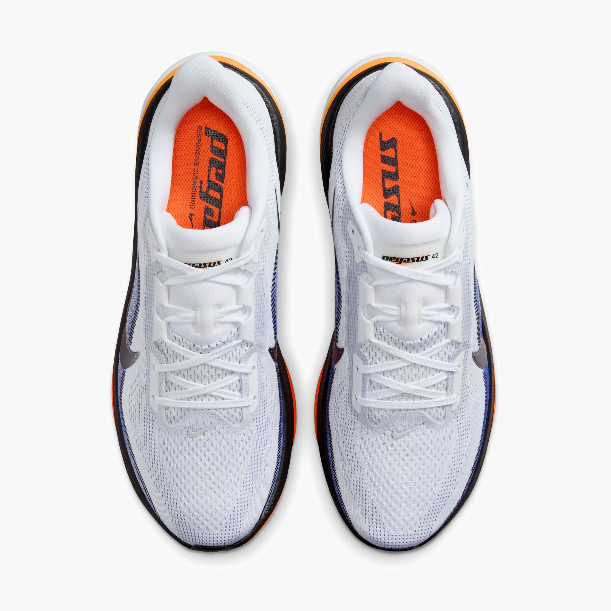 Overhead angle shot of Men's Pegasus 42 in White / Metallic Silver-Lapis-Total Orange