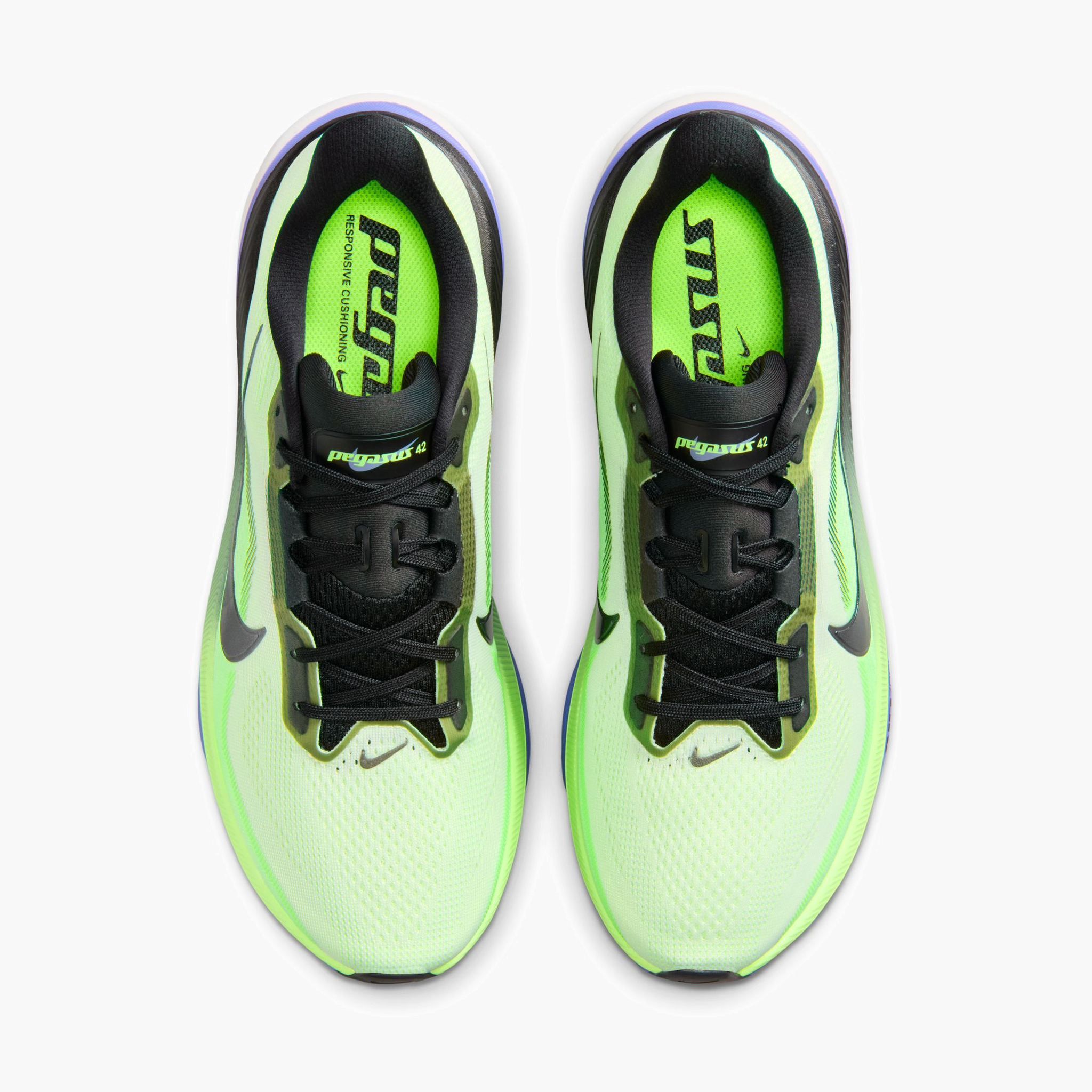 Overhead angle shot of Men's Pegasus 42 in Volt Tint / Black Spruce-Sapphire