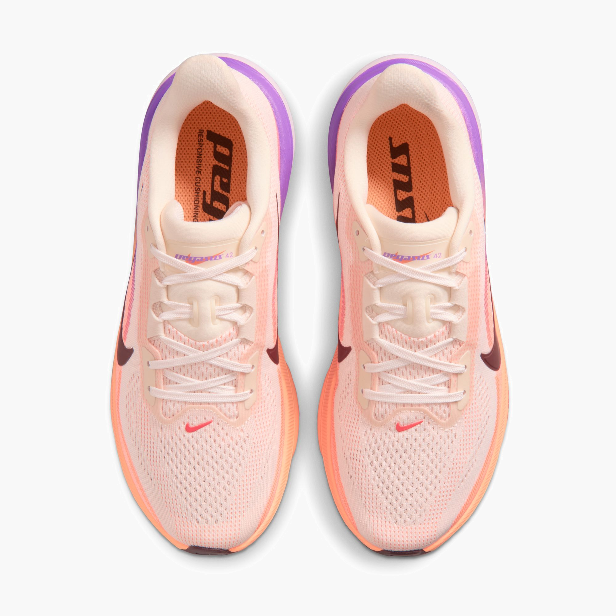 Overhead angle shot of Women's Pegasus 42 in Chalk / Tattoo-Orange Pulse-Bright Violet