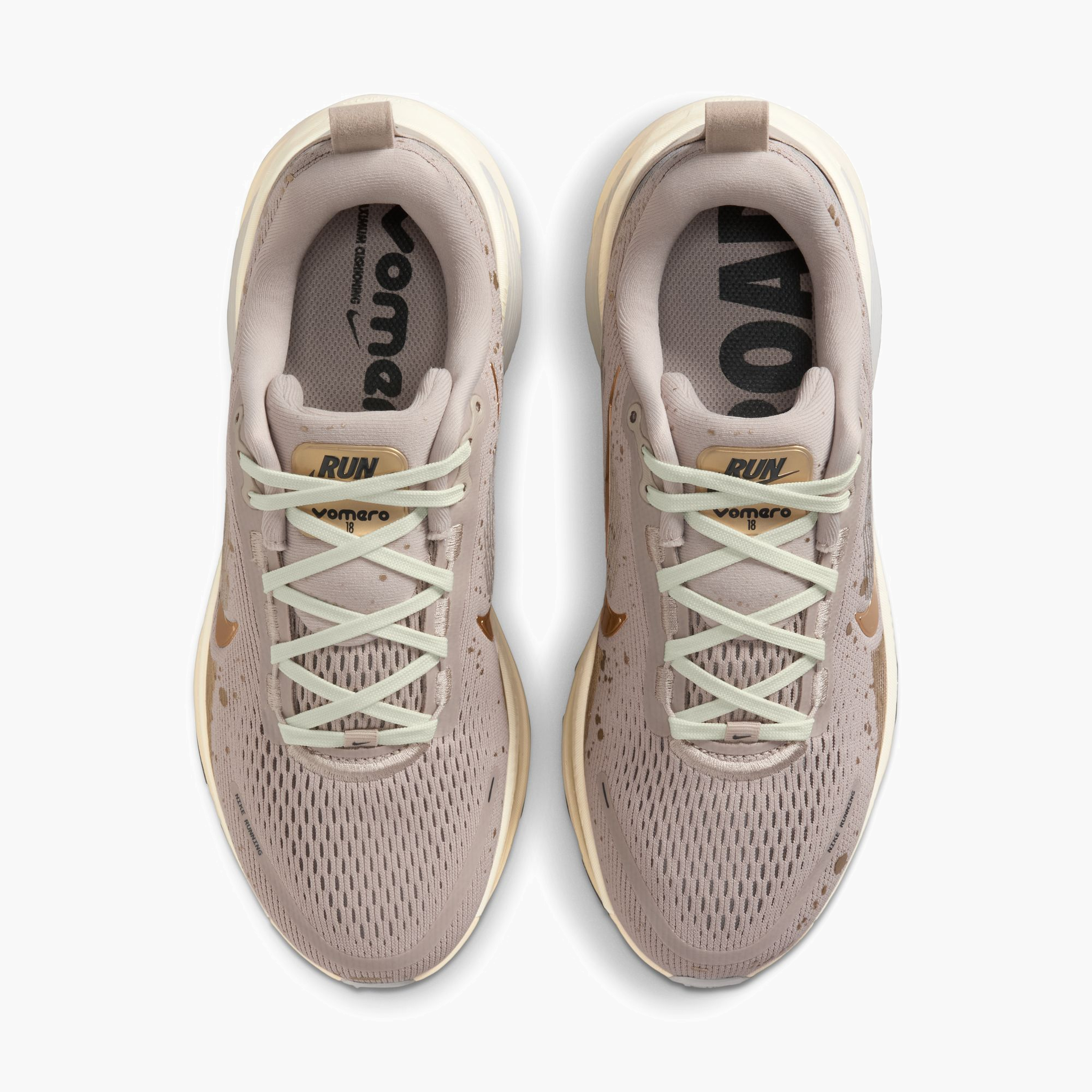 Overhead angle shot of Women's Vomero 18 in Cream Ii / Mtlc Gold Grain-Coconut Milk