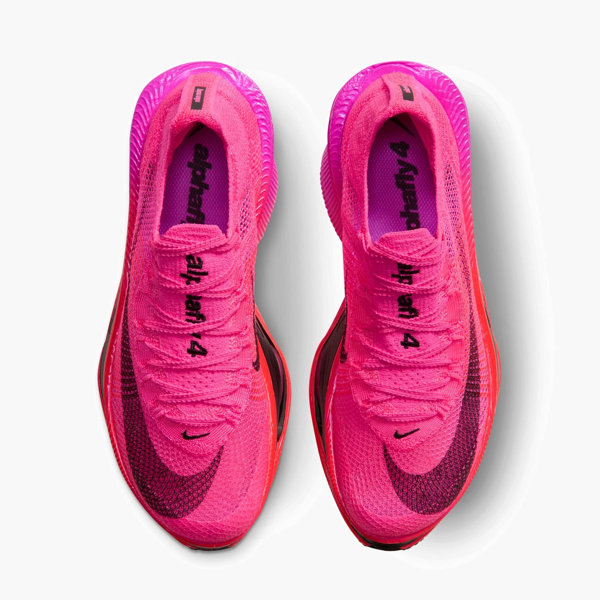 Overhead angle shot of Women's Alphafly 4 in Hyper Pink / Black-Fuchsia Blast