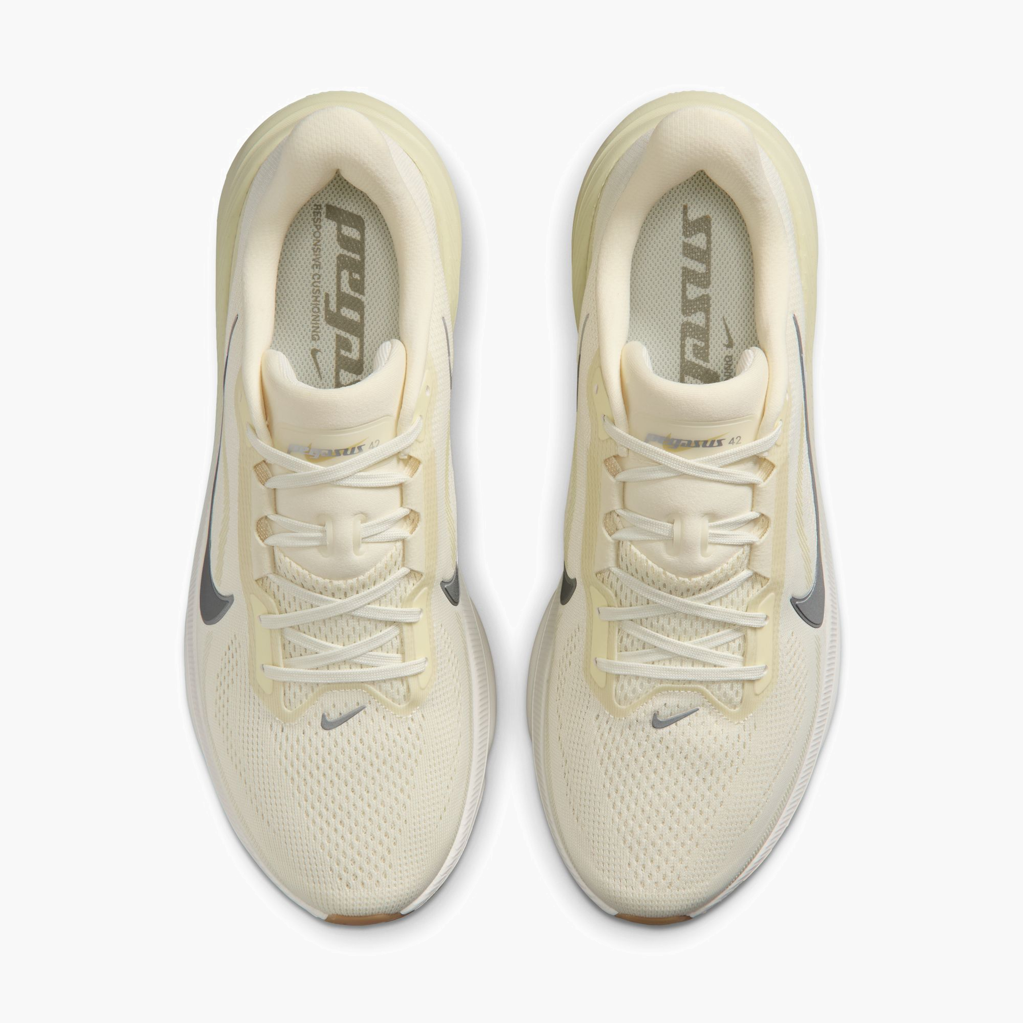 Overhead angle shot of Men's Pegasus 42 in Coconut Milk / Metallic Silver-Lt Khaki