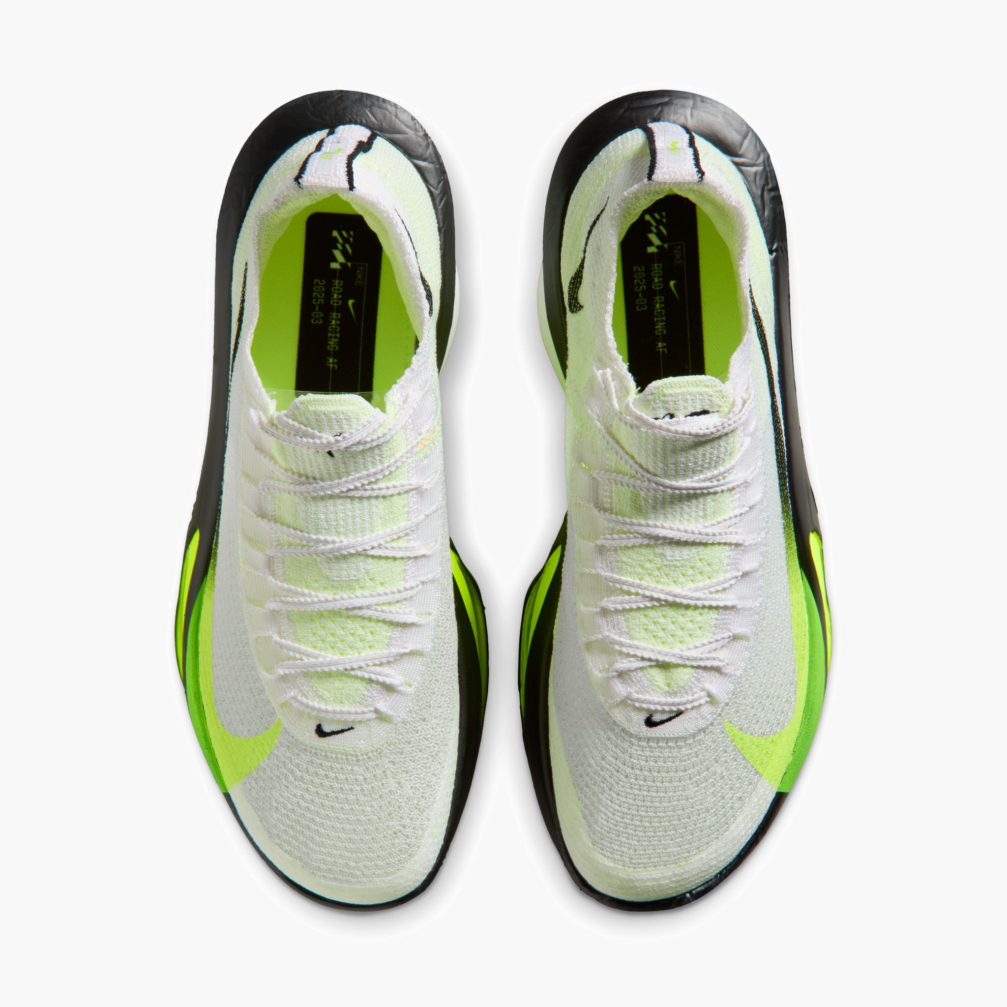 Overhead angle shot of Men's Alphafly 3 in White / Black-Volt-Barely Volt