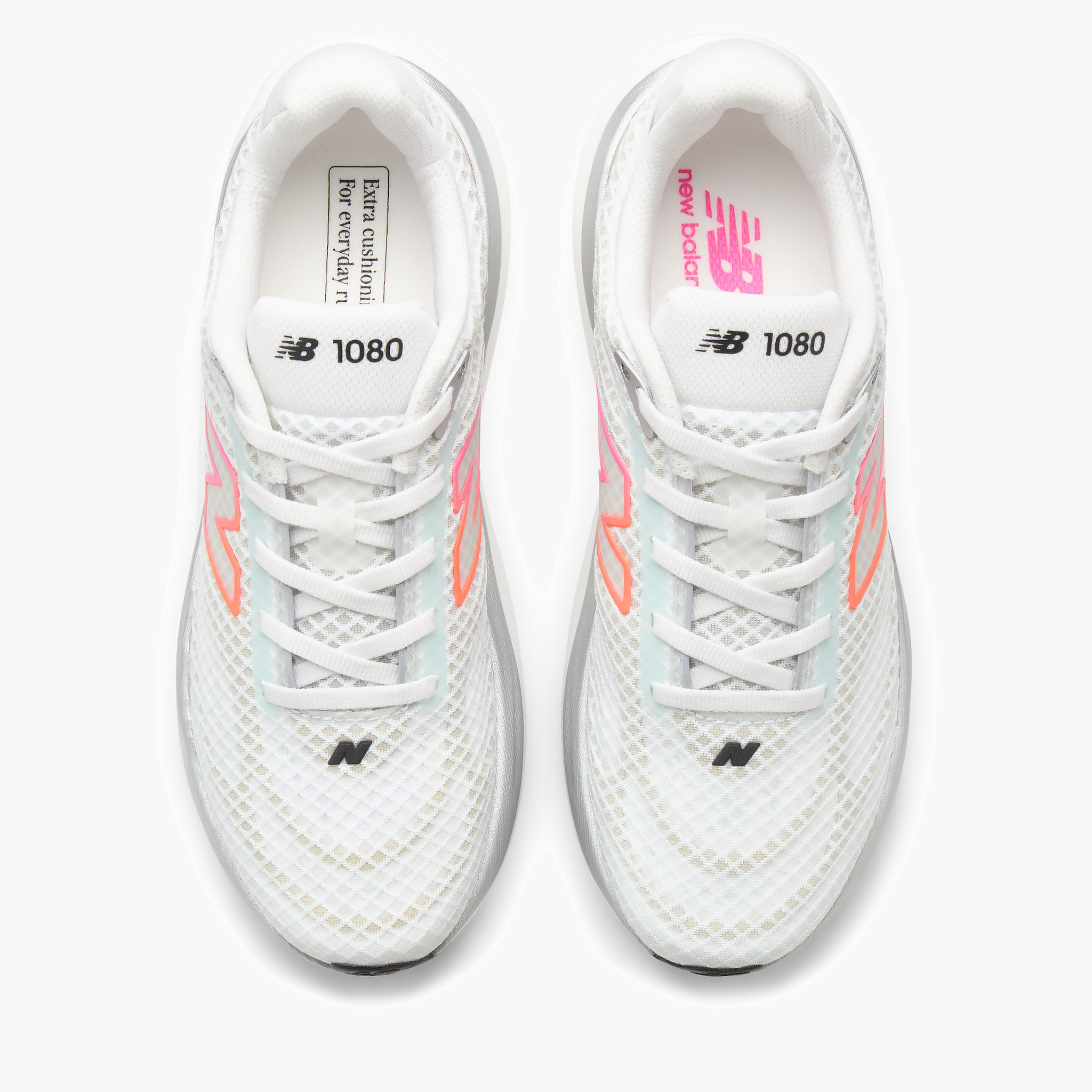 Overhead angle shot of Women's 1080 v15 in White / Pinkheat / Tangerineheat