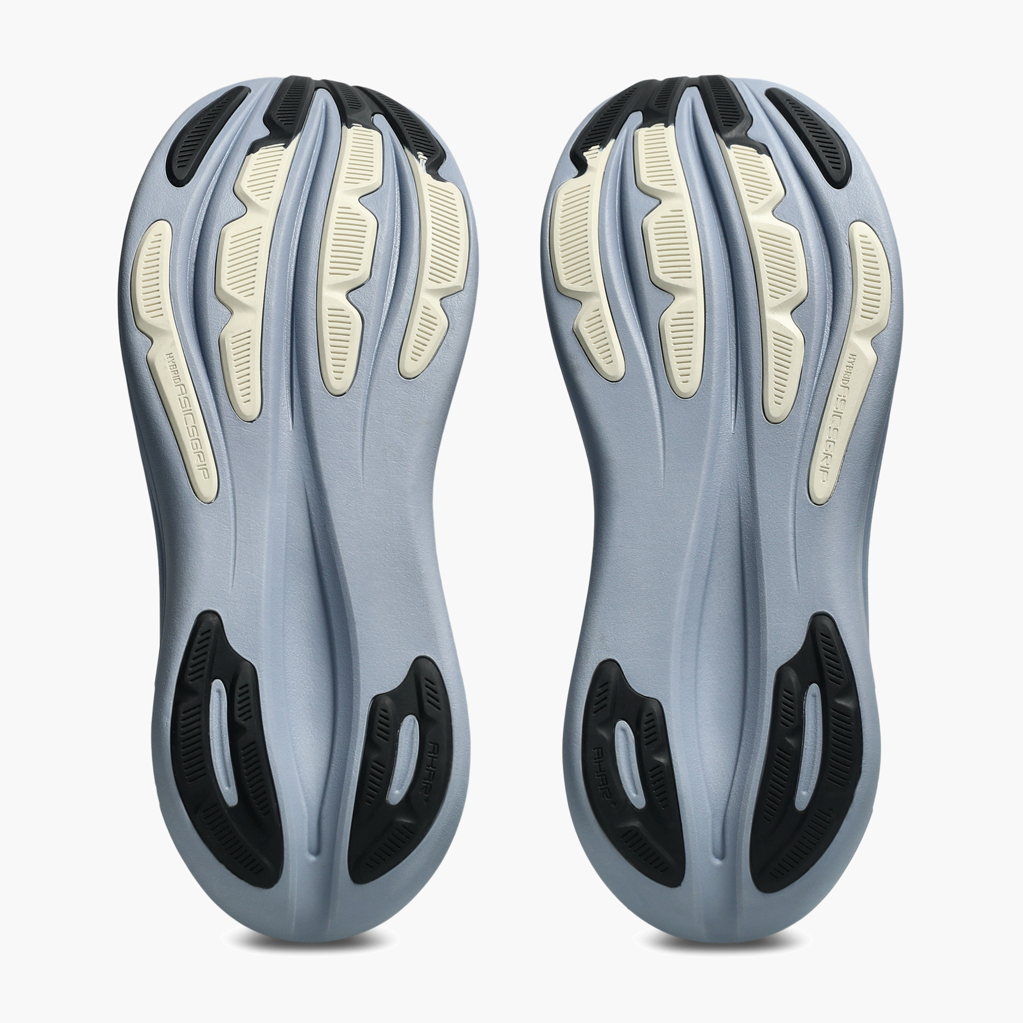 Sole angle shot of Men's Gel-Nimbus 28 in Grey Blue / Black