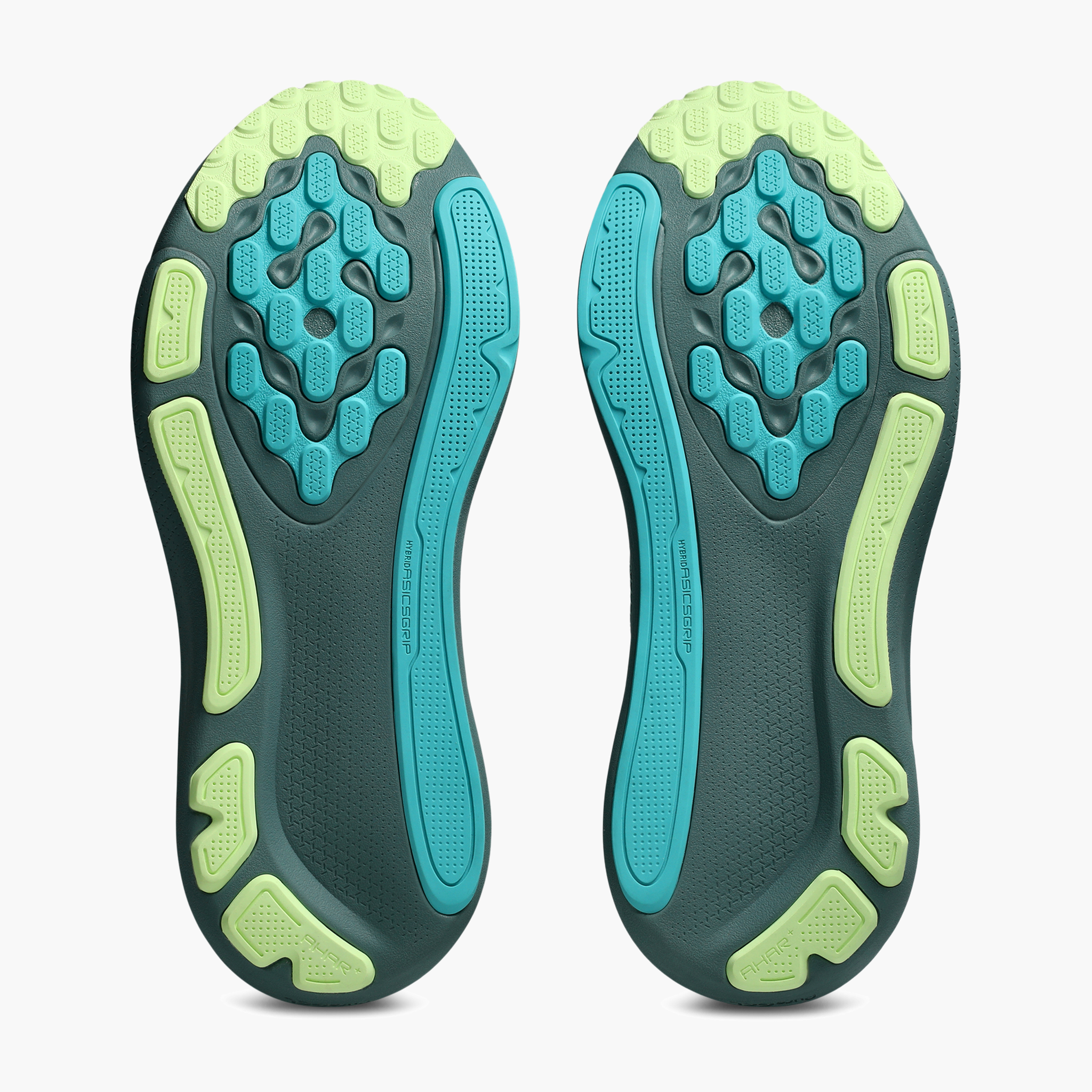 Sole angle shot of Men's Gel-Kayano 33 in Foggy Teal / Illuminate Yellow