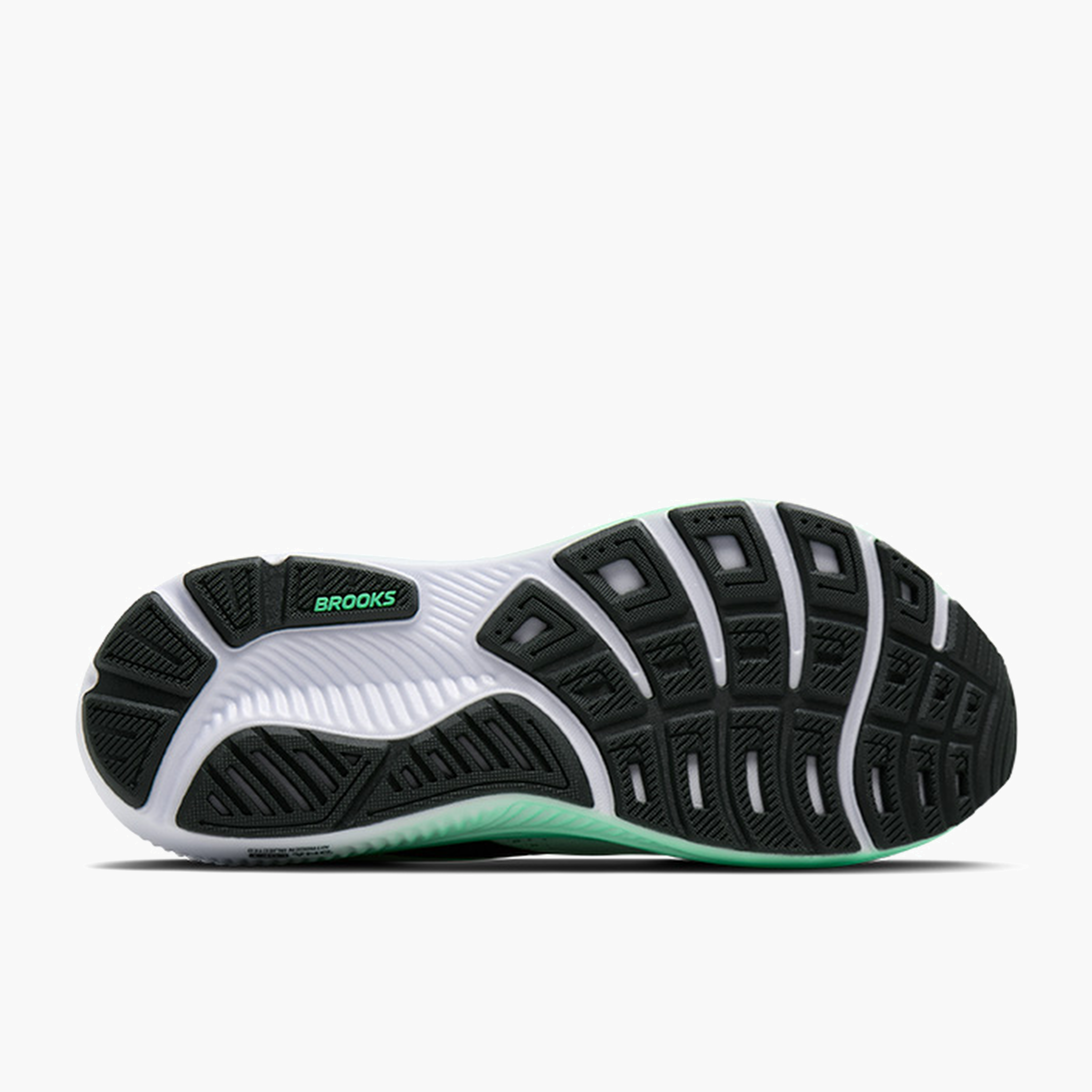 Sole angle shot of Men's Ghost 18 in White / Spring Bud / Spruce