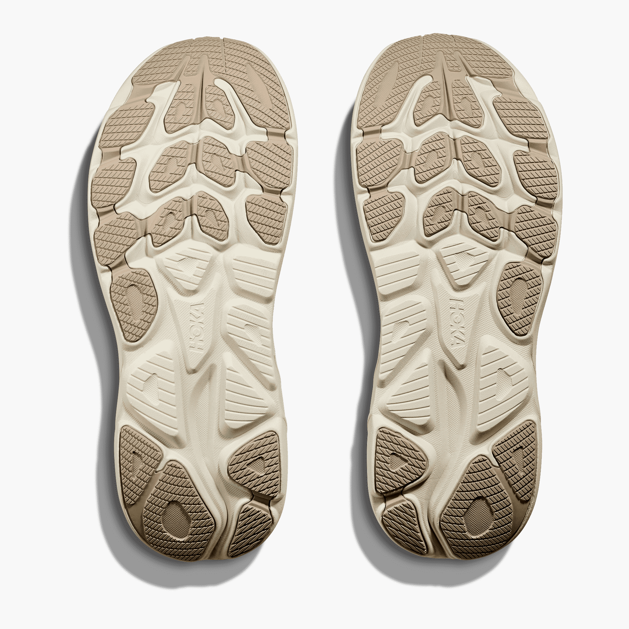 Sole angle shot of Men's Clifton 10 in Raw Linen / Stone