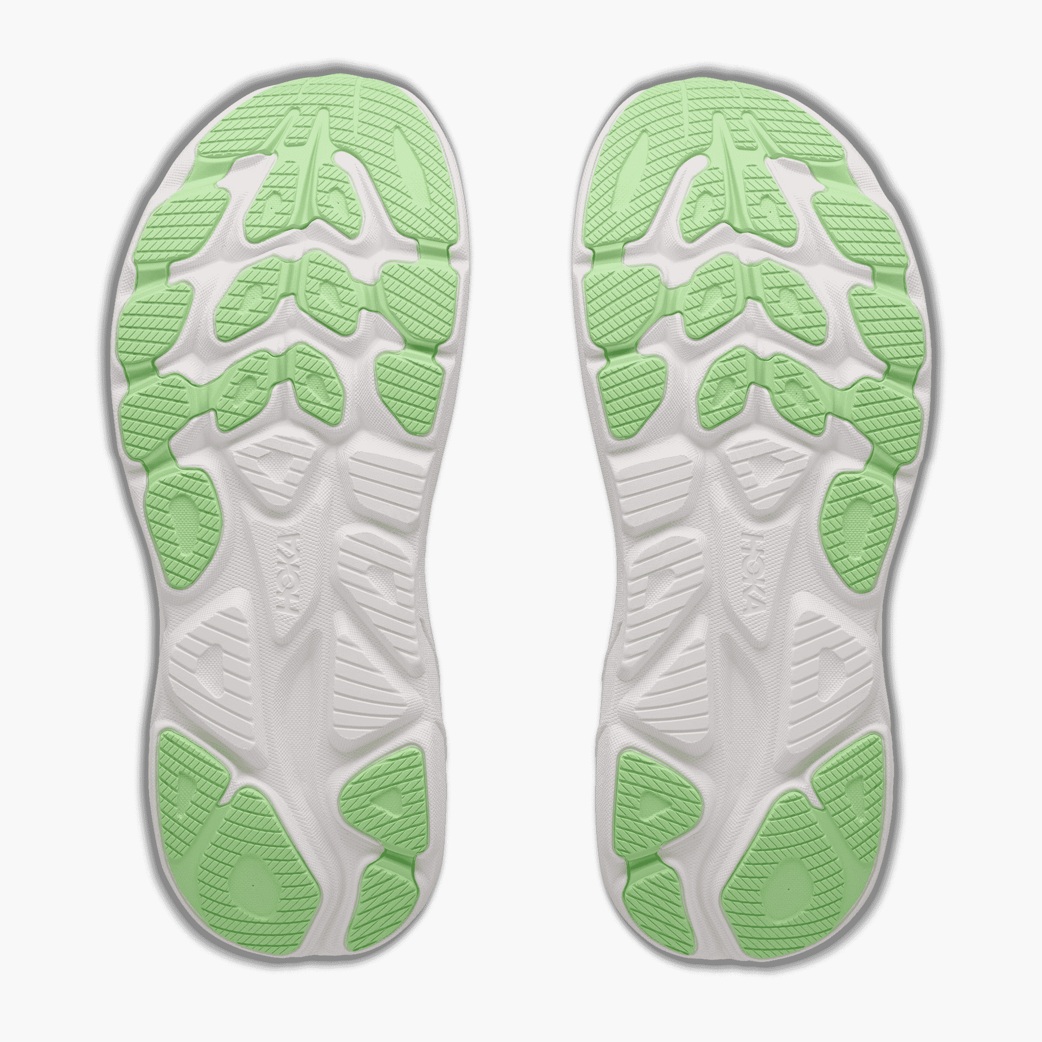 Sole angle shot of Women's Clifton 11 in Frost / Neon Yuzu
