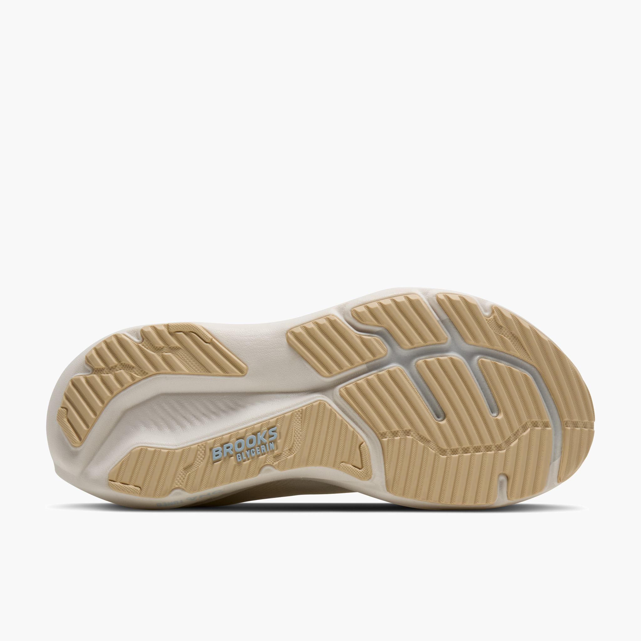 Sole angle shot of Women's Glycerin 23 in Coconut / Sand / Skyway