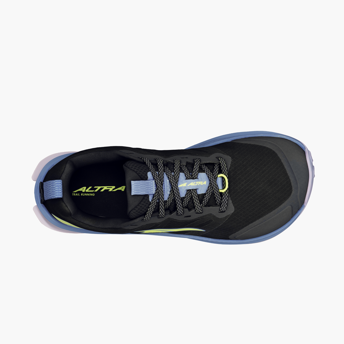 Sole angle shot of Women's Lone Peak 9 in Black / Blue
