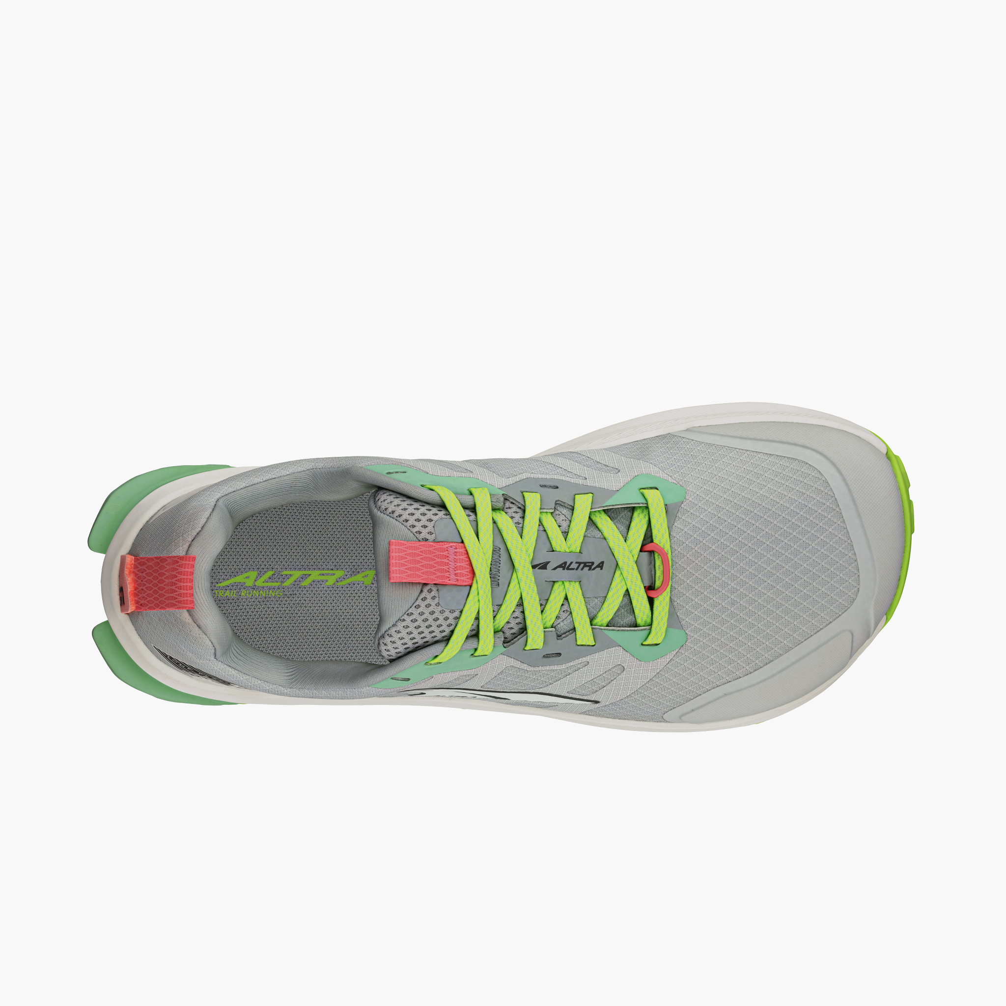 Sole angle shot of Women's Lone Peak 9 in Gray / Lime