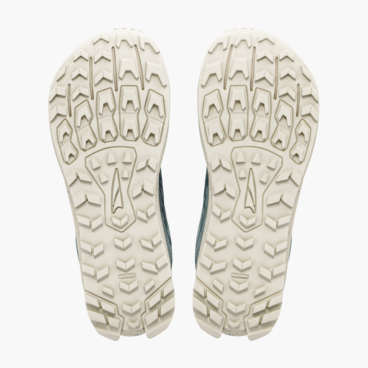 Sole angle shot of Women's Lone Peak 9 in Green Milieu / Sea Pn / Bwt