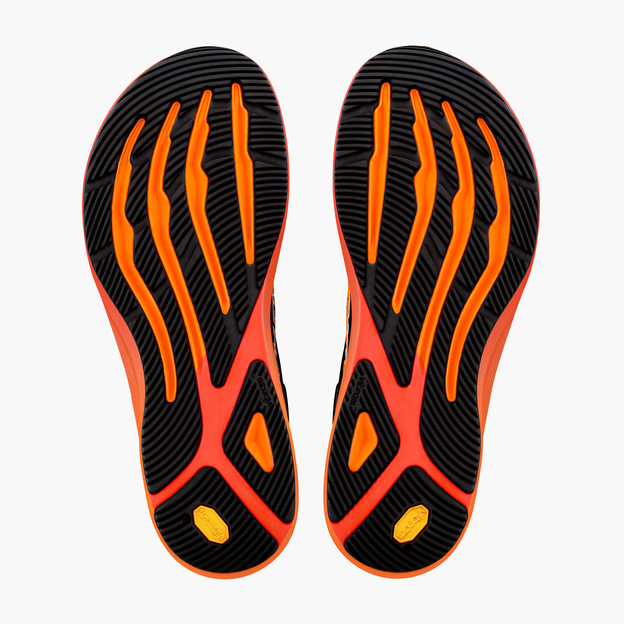 Sole angle shot of Men's Torin 9 in Blk / Orng Pop / Firy Coral