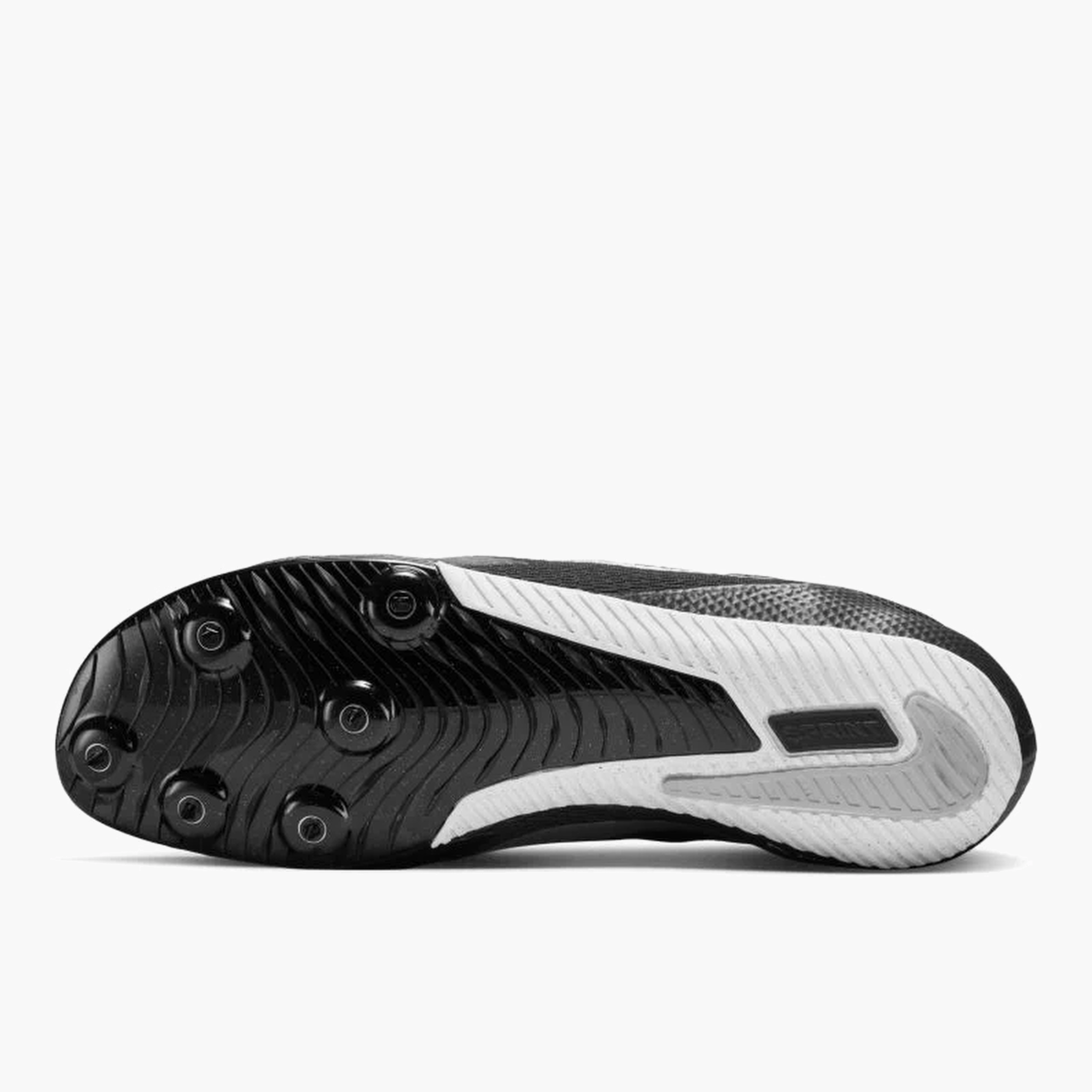 Sole angle shot of All Gender Rival Sprint in Black / Metallic Silver-lt Smoke Grey