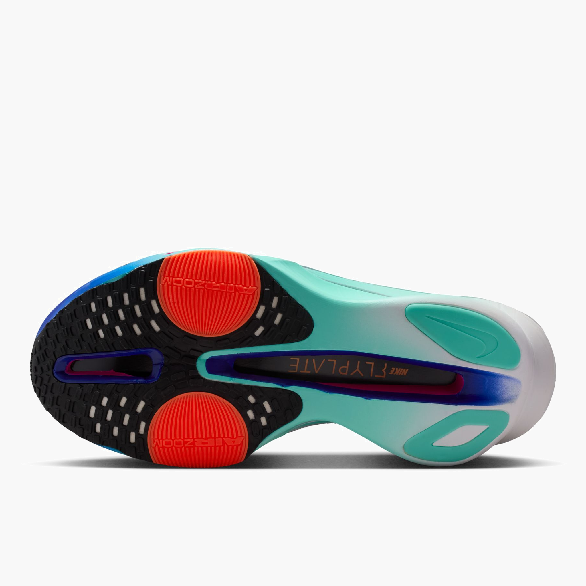 Sole angle shot of Men's Alphafly 3 in White / Black-Hyper Turq-Concord
