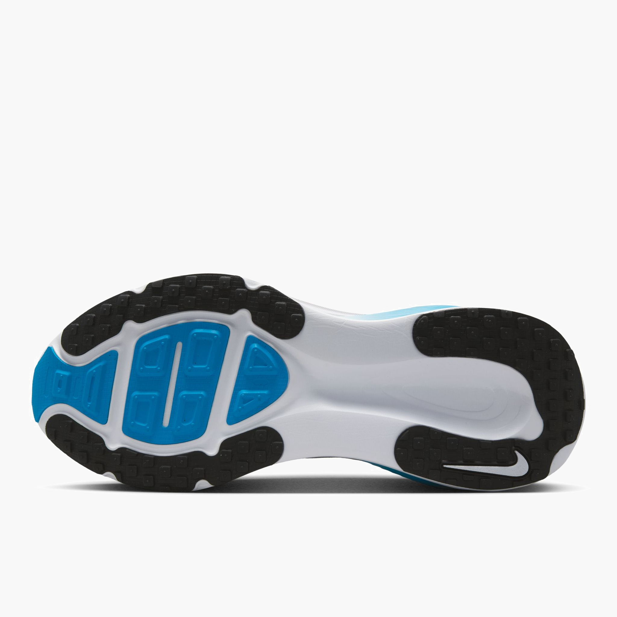 Sole angle shot of Men's Vomero 18 in White / Black-Blue Hero