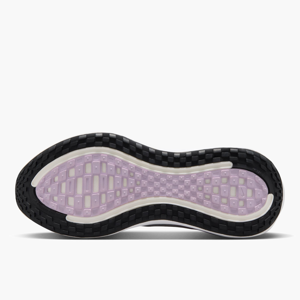 Sole angle shot of Women's Vomero Plus in White / Metallic Silver-Bleached Lilac