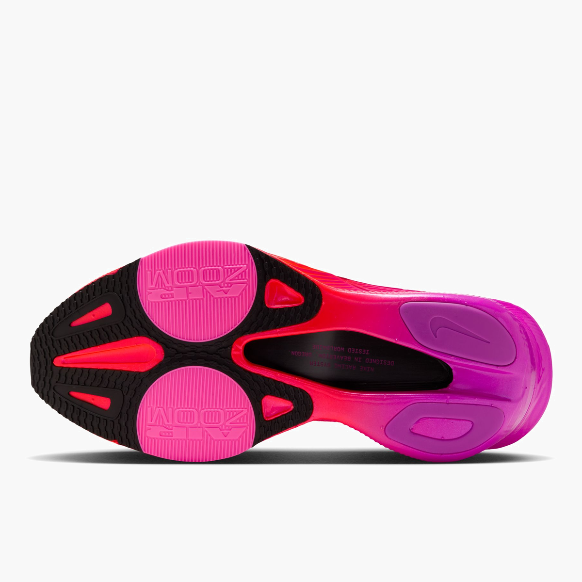 Sole angle shot of Women's Alphafly 4 in Hyper Pink / Black-Fuchsia Blast
