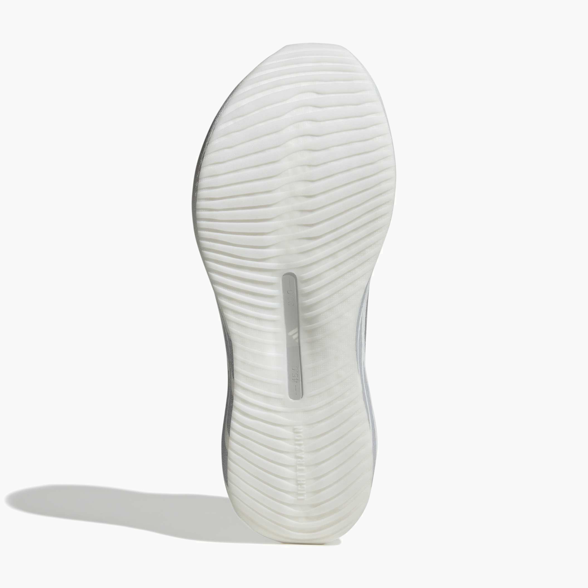 Sole angle shot of Men's Hyperboost Edge in Ftwr White / Lgh Solid Grey / Silver Met.