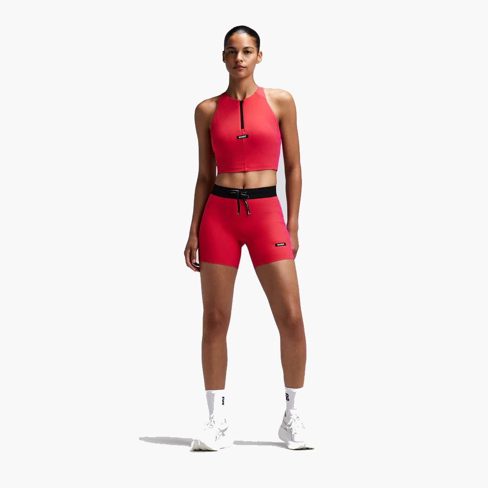Women's Striped Cadence Zip Front Race Crop — Poppy / Azalea — image 8